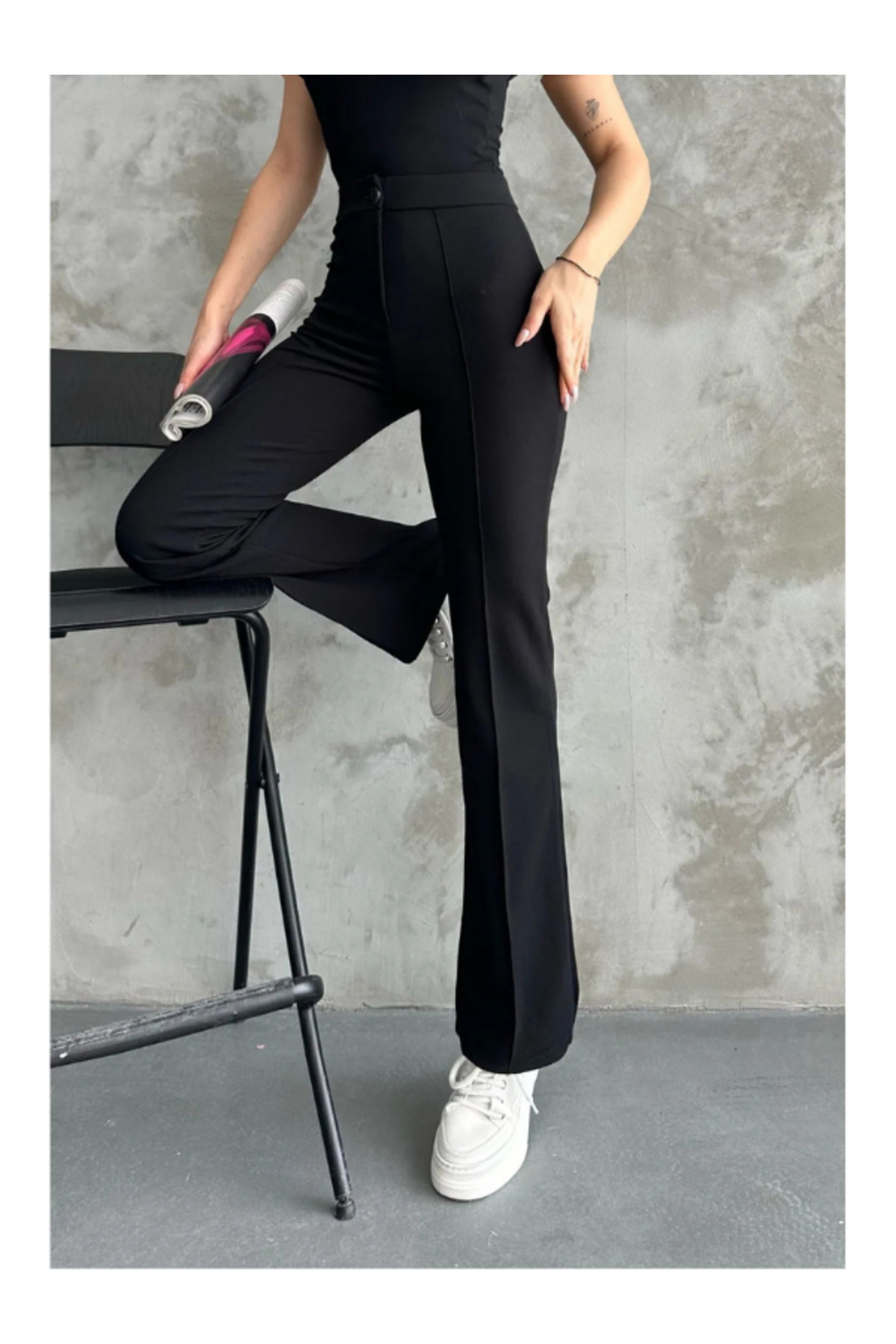 BERNEO  Kadın Ultra Yüksek Bel Krep Kumaş Toparlayıcı Likralı Palazzo Alt - Görsel 5