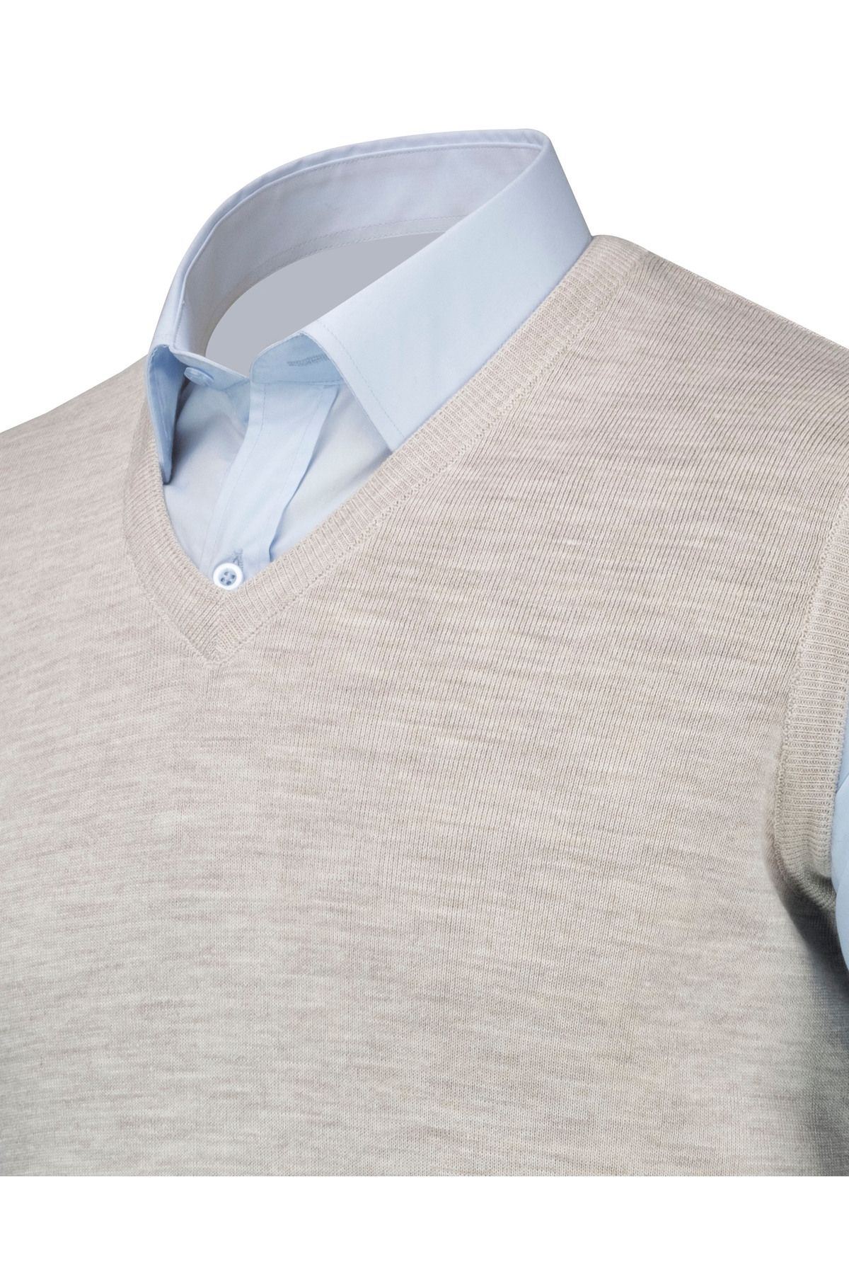 جلیقه بافت سایز بزرگ خاکستری مردانه لباس بافتنی 'S SIZE V NECK بافندگی فولادی Çizgi Triko