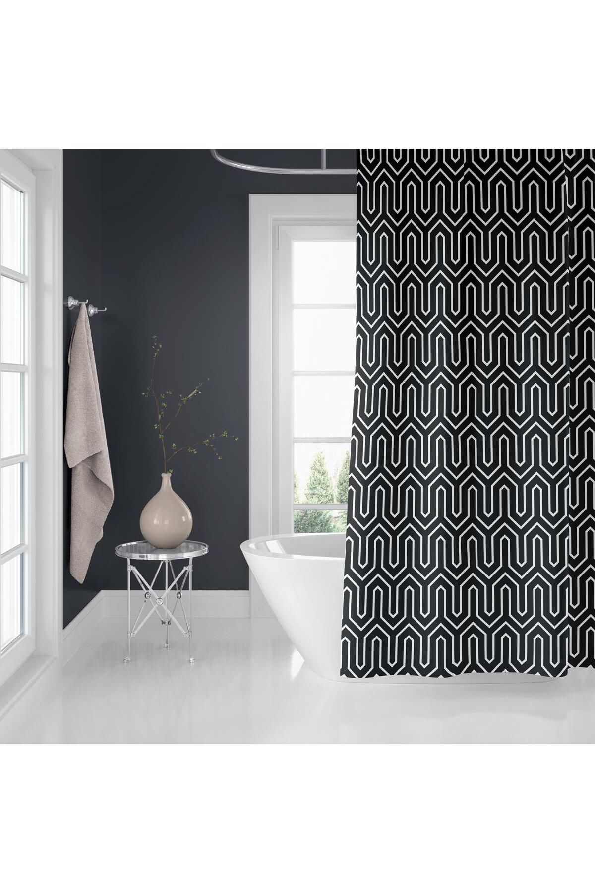 Zethome Banyo Perdesi 2x120x200 Çift Kanat Duş Perdesi Halka Hediyeli 1076