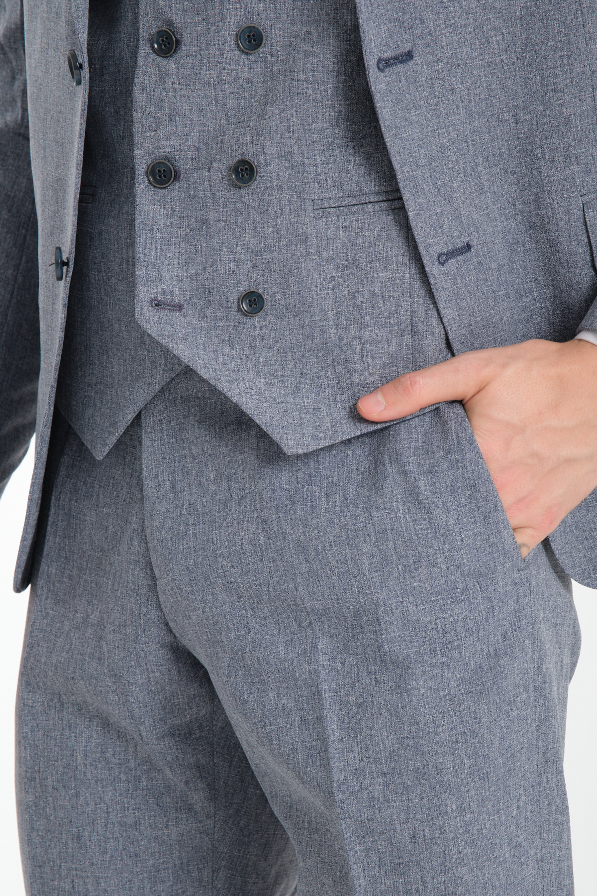 Frappoli Lacivert Slim Fit Erkek Düz Mono Yaka Çift Yırtmaçlı Astarlı Takim Elbise görsel 8