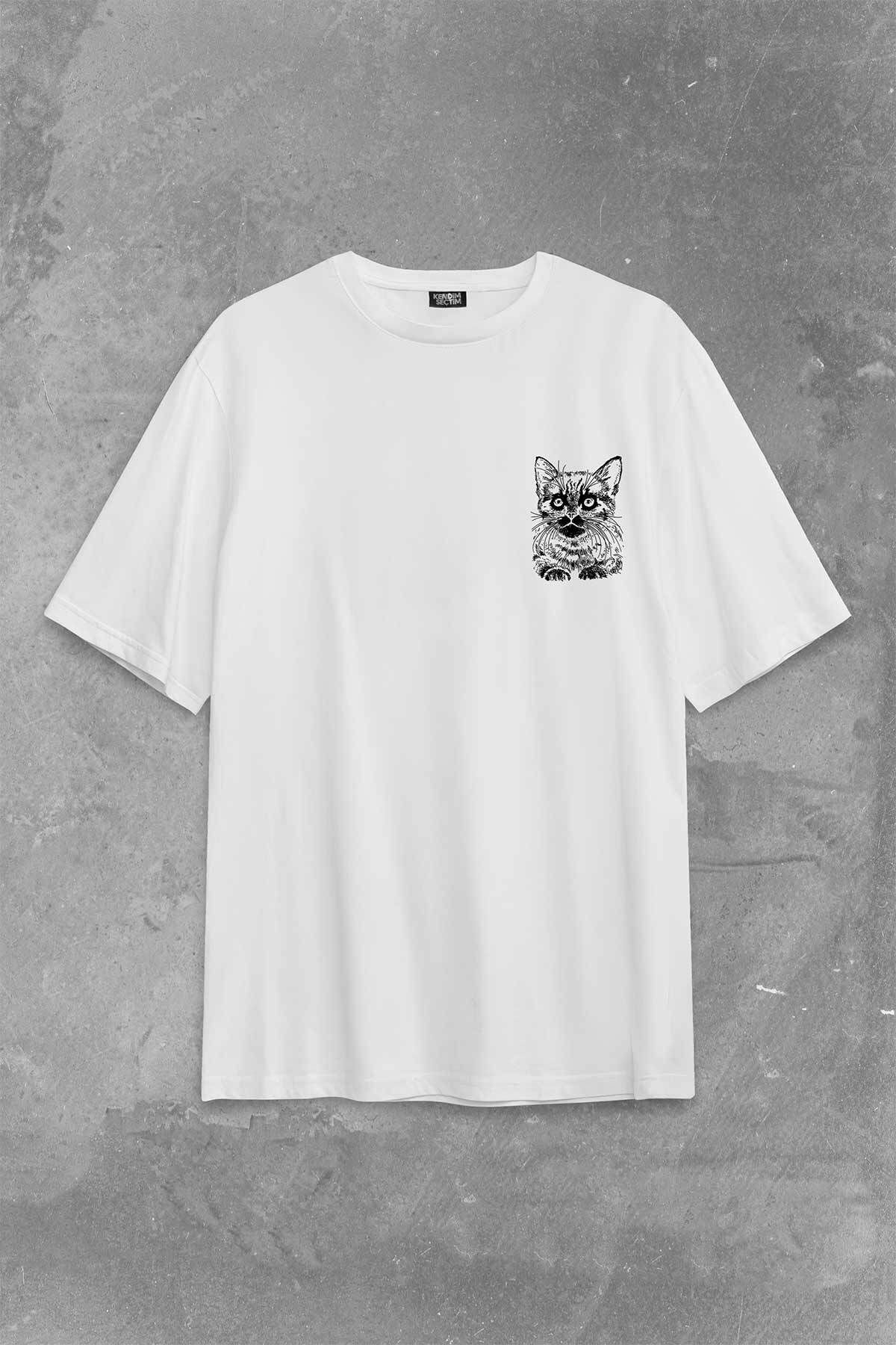 Kendim Seçtim-Pisica Neagră Siluetă Pisică Neagră Desen Spate Față Tricou supradimensionat Imprimat Tricou unisex 2