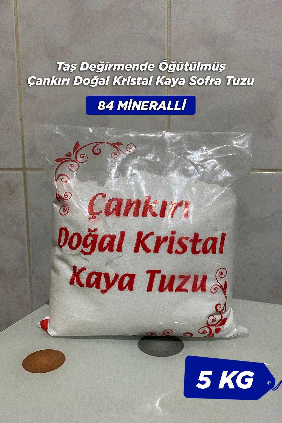 Seta Taş Değirmende Öğütülmüş Çankırı Doğal Kristal Kaya Sofra Tuzu 5 Kg Mavi Etiket