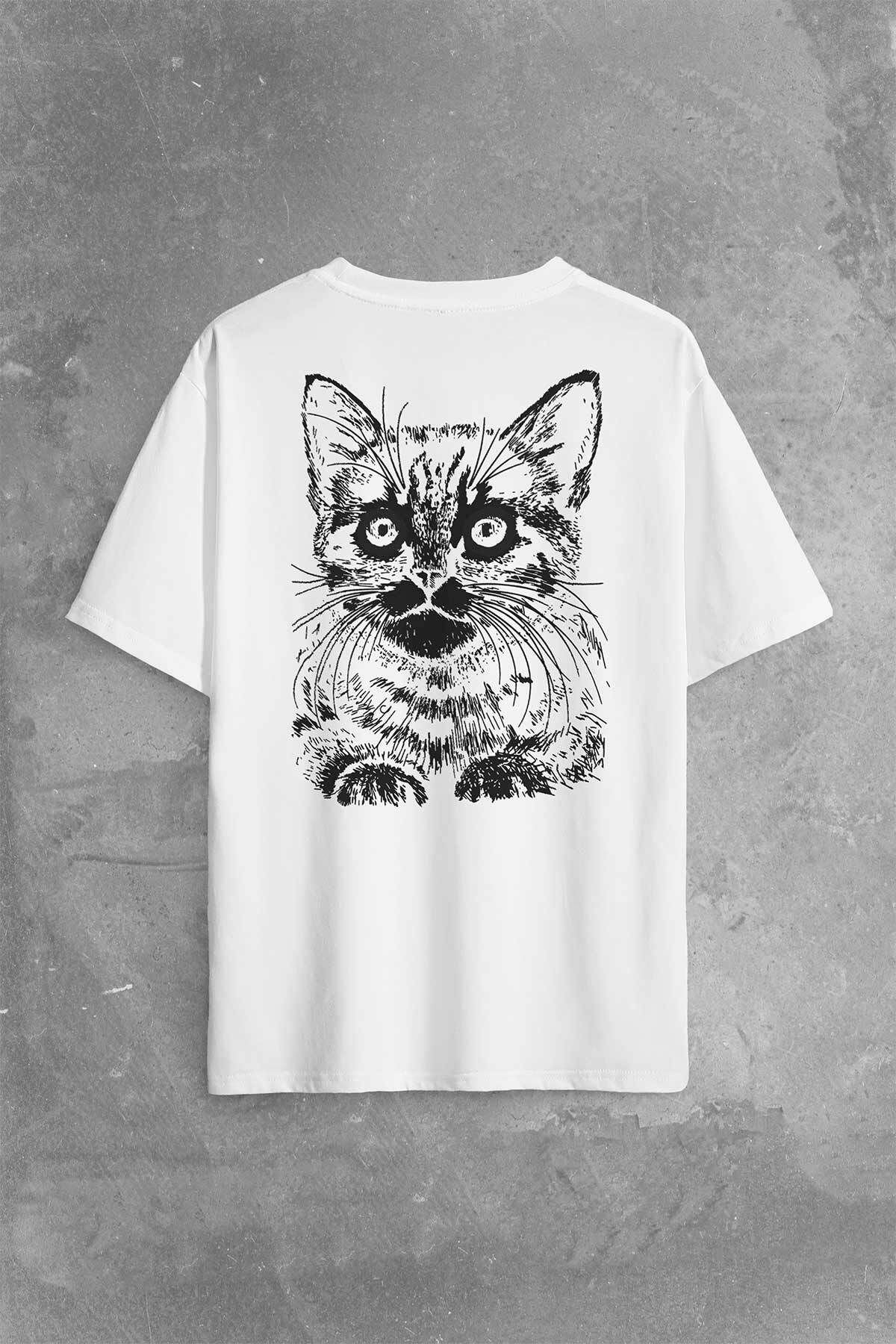 Kendim Seçtim-Pisica Neagră Siluetă Pisică Neagră Desen Spate Față Tricou supradimensionat Imprimat Tricou unisex 1