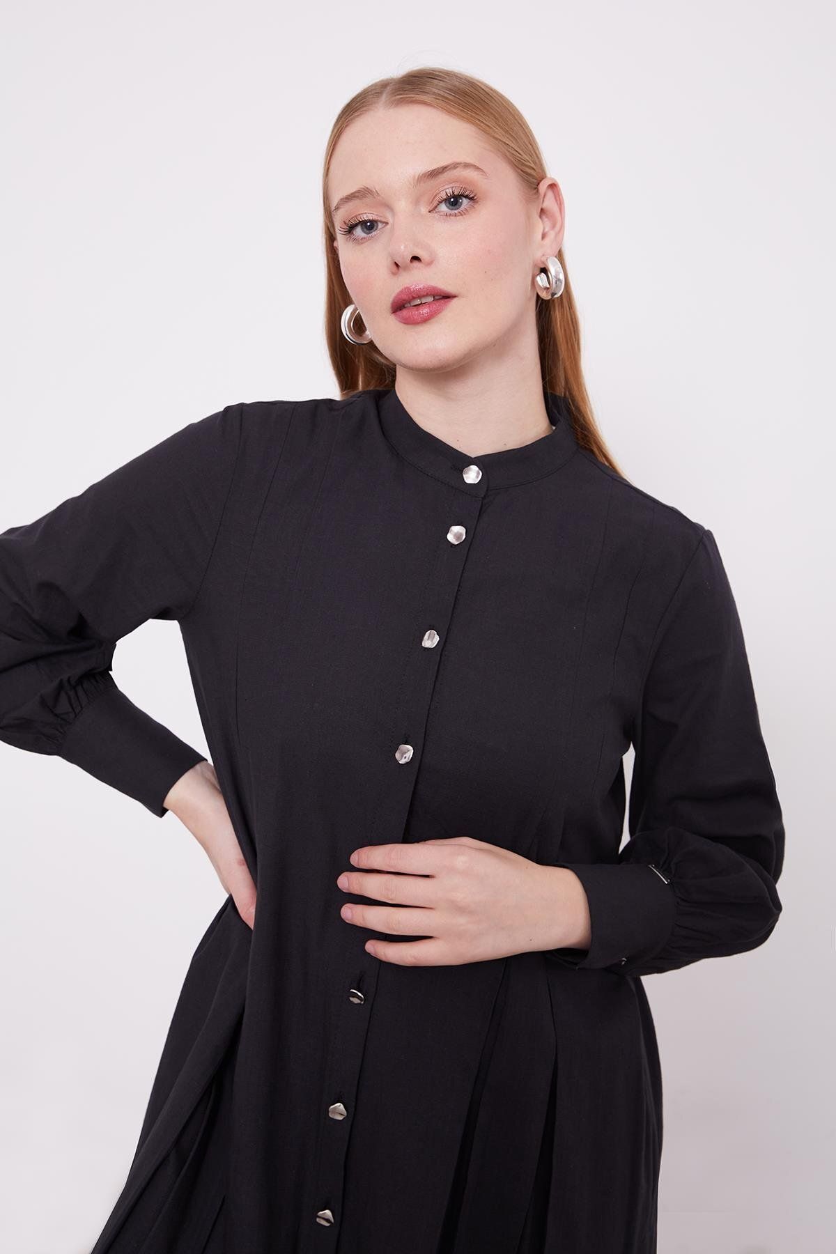 Levidor-Black Pleated Melange Shirt 4