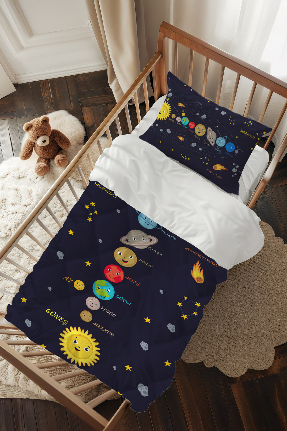 Talia Home Öğretici Gezegenler Desenli Bebek Beşik Uyku Seti TLABG-182