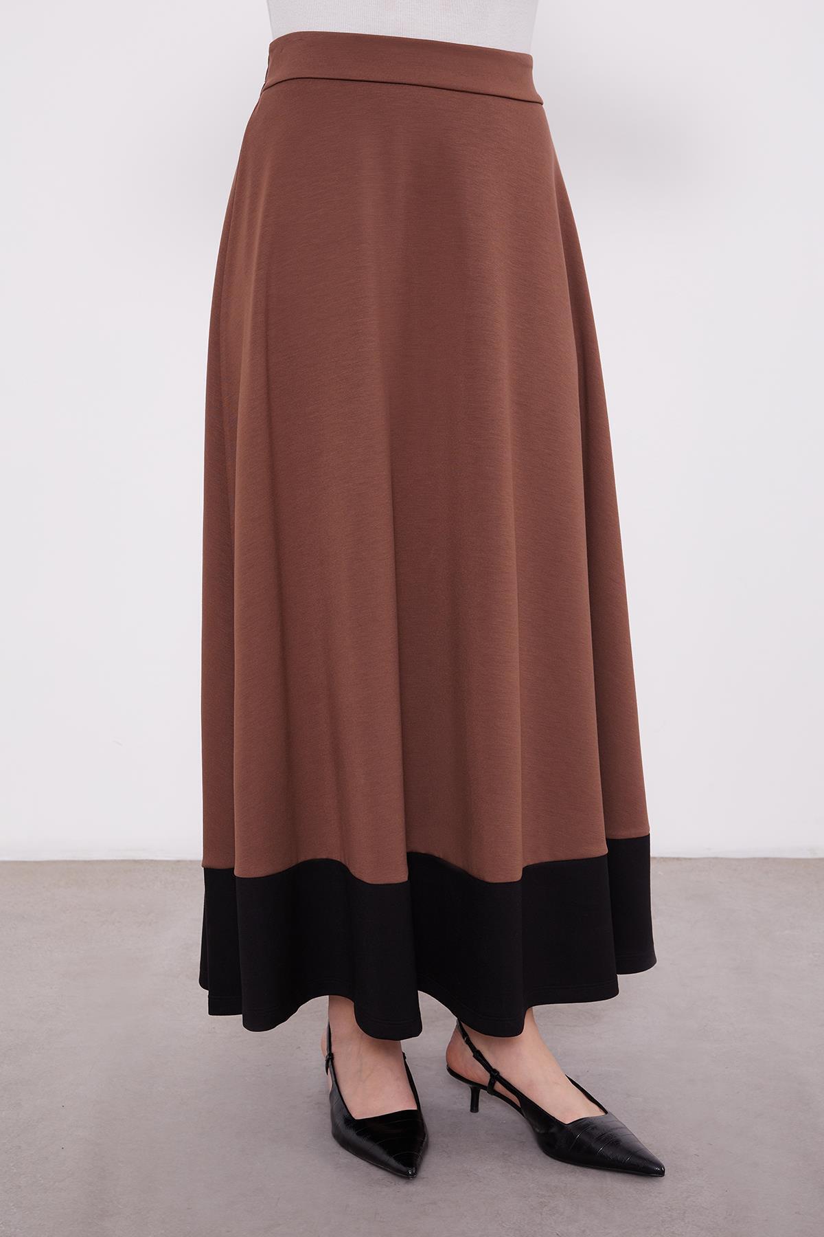 Levidor-Acikahve-Black Shirt Collar Snap Closure Combed Cotton Skirt Suit 6