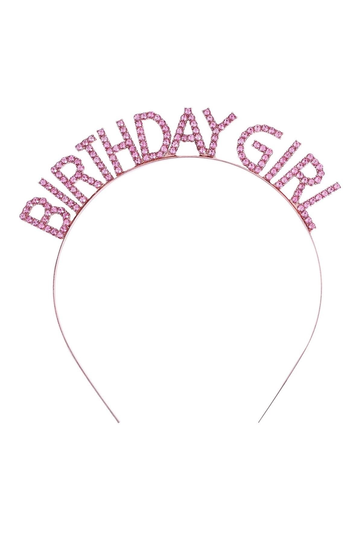 Albayrak Pembe Renk Kristal Taşlı Parlak Birthday Girl Yazılı Taç 16x17 Cm