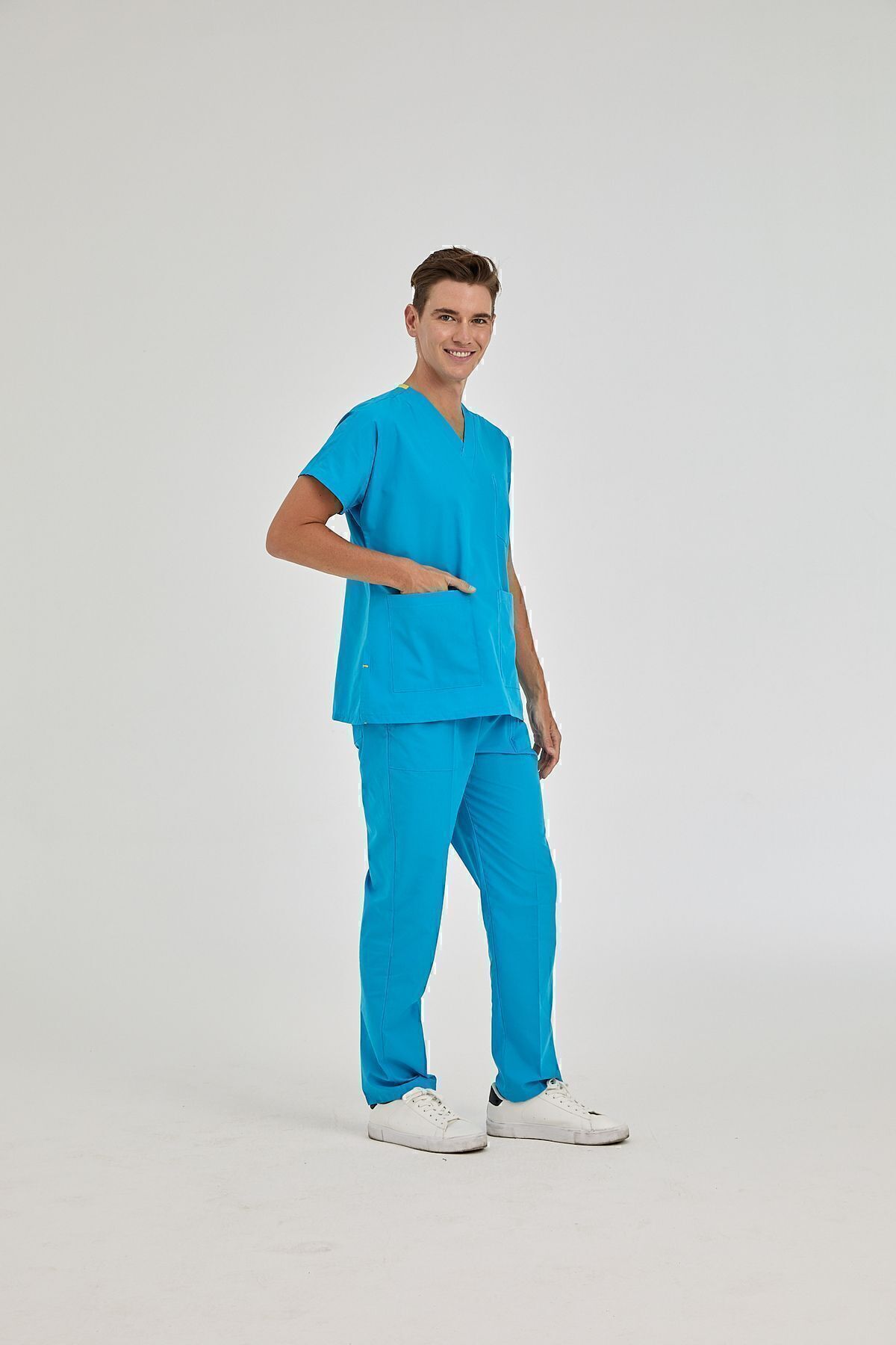 ÇİZGİ MEDİKAL-بدلة جراحية من Dr Greys Terikoton Turquoise Doctor Nurse Jersey، قماش رفيع (أسفل الأعلى) 3