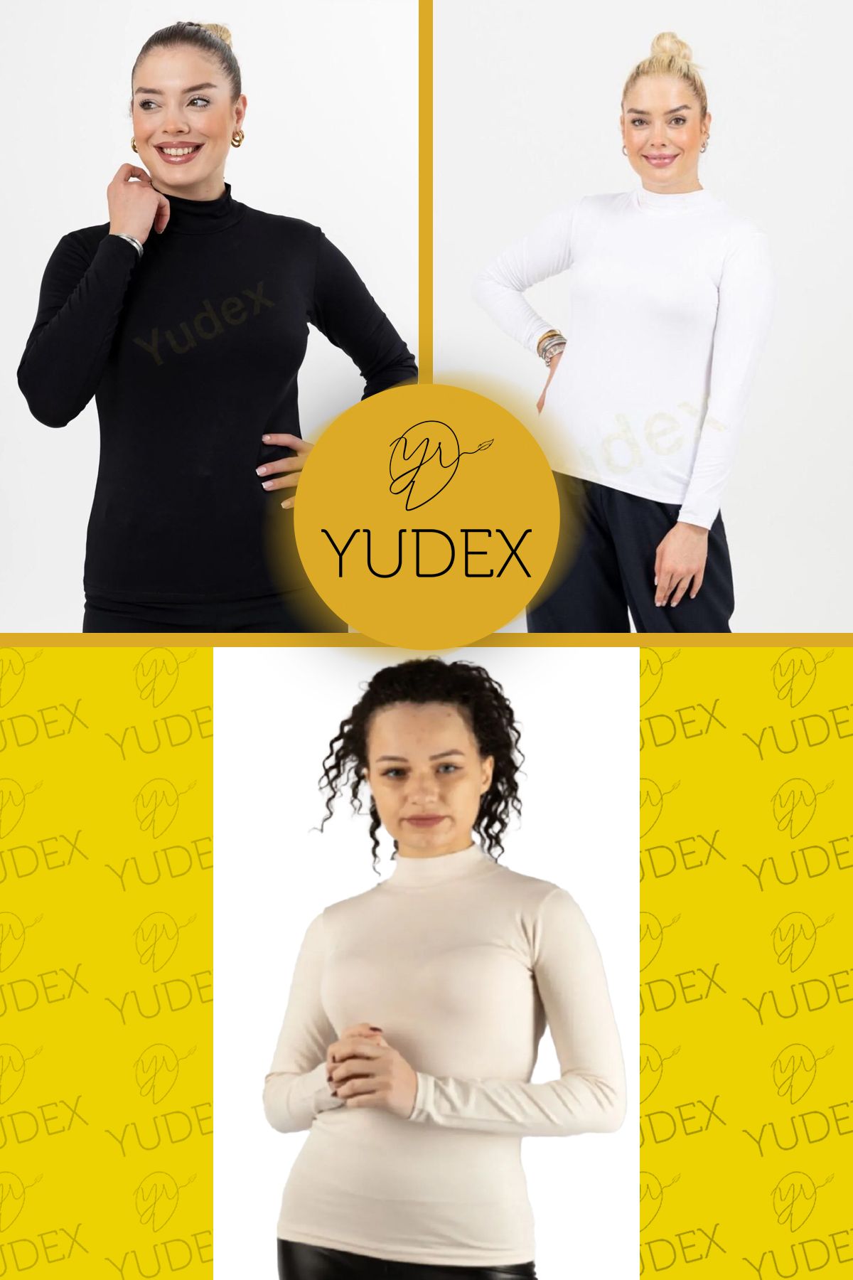 YUDEX 1 ADET SİYAH 1 ADET BEYAZ 1 ADET TEN RENGİ YARIM BALIKÇI UZUN KOLLU LİKRALI ESNEK BODY-BADİ