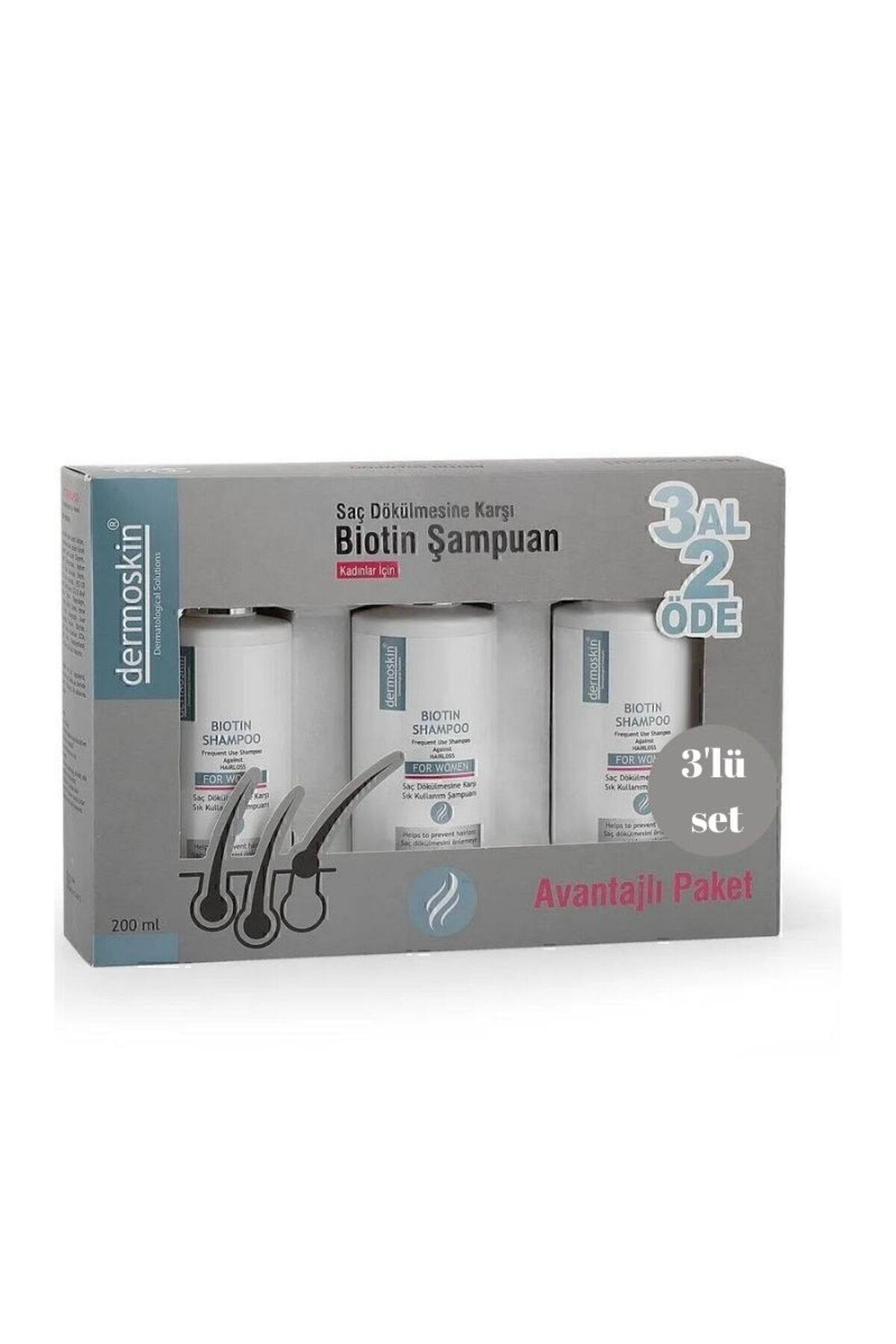 Dermoskin Biotin Şampuan 3 Al 2 Öde Kofre Kadın 200 ml 8697796000554-1