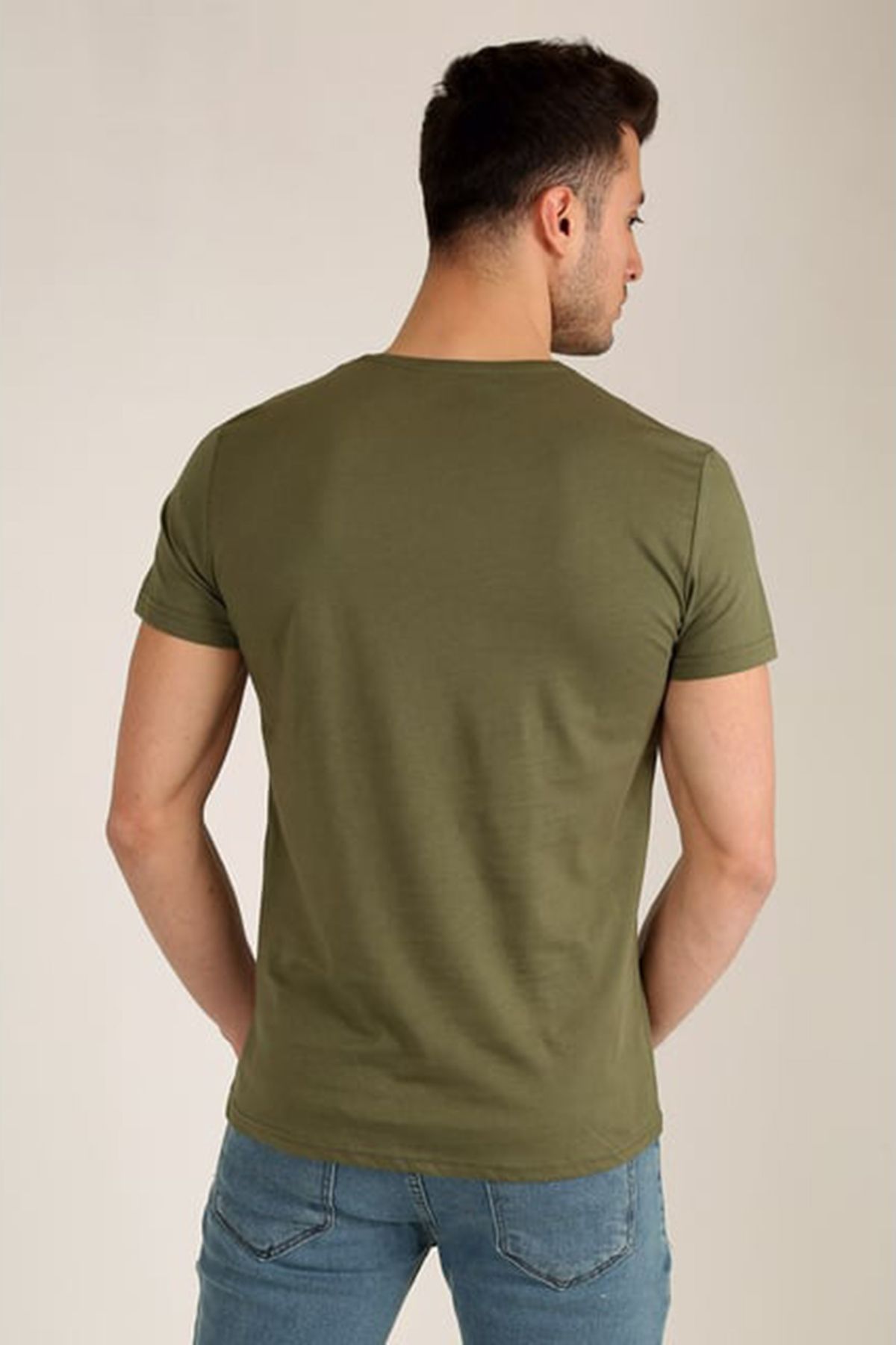 Terapi Men-Men's Khaki Slim Fit Crew Neck Basic T-Shirt 3