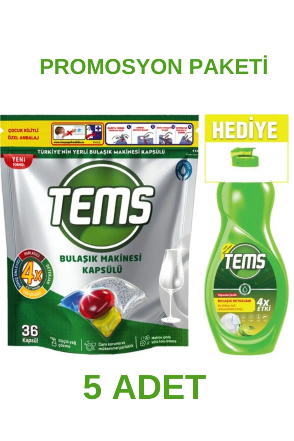 TEMS BULAŞIK DETERJANI HEDİYELİ PAKET 5 ADET EKONOMİK PAKETİ