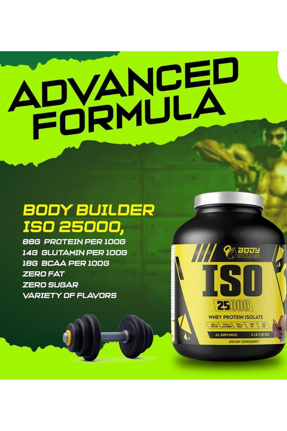 Body Builder-Iso 25000, Isolate Whey Protein Powder Strawberry, 4 Lb 7