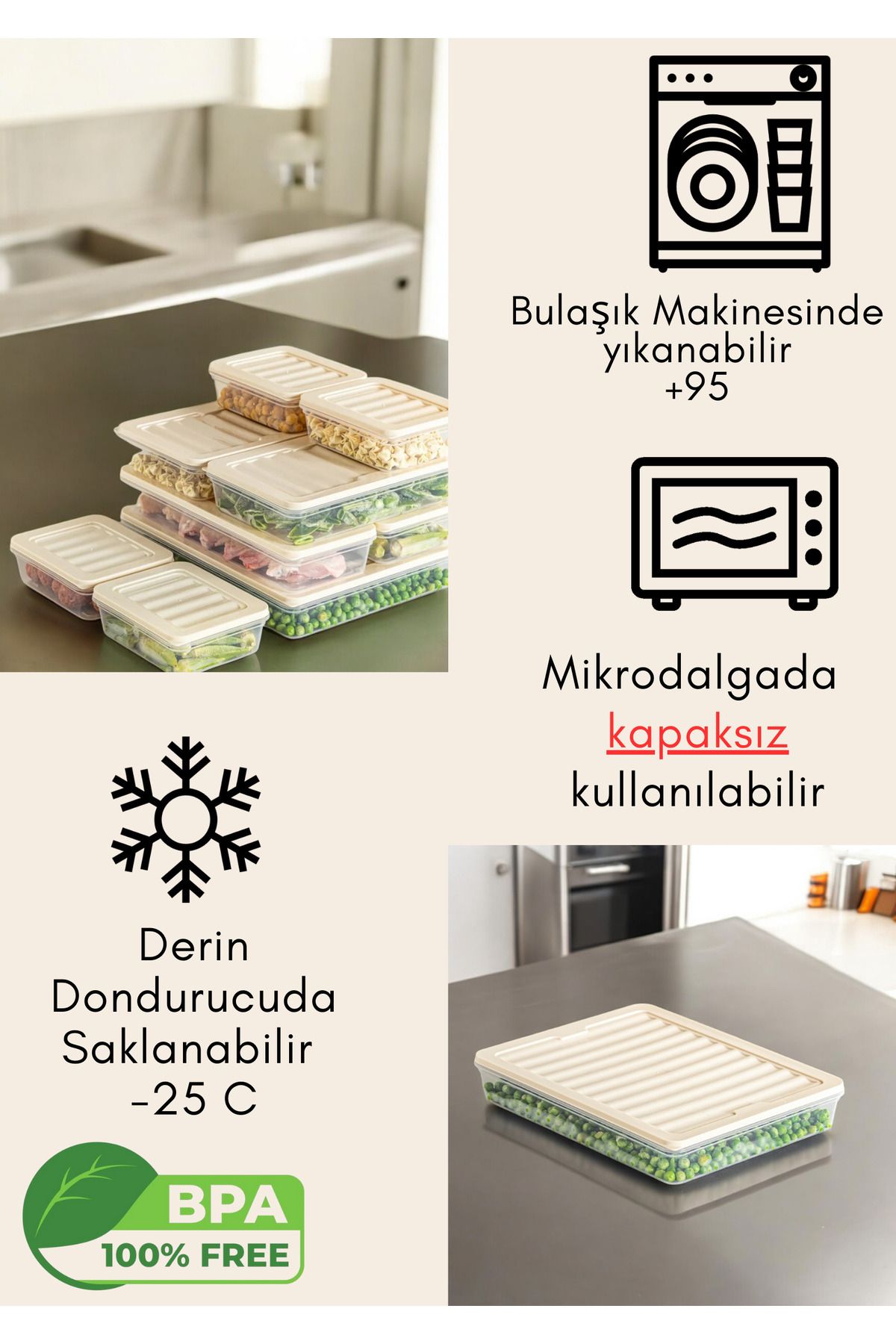 Flash Bazaar-4-Piece Fridge Organizer - Storage Container with Cream Lid for Microwave and Freeze 4 X 1170 ml 6