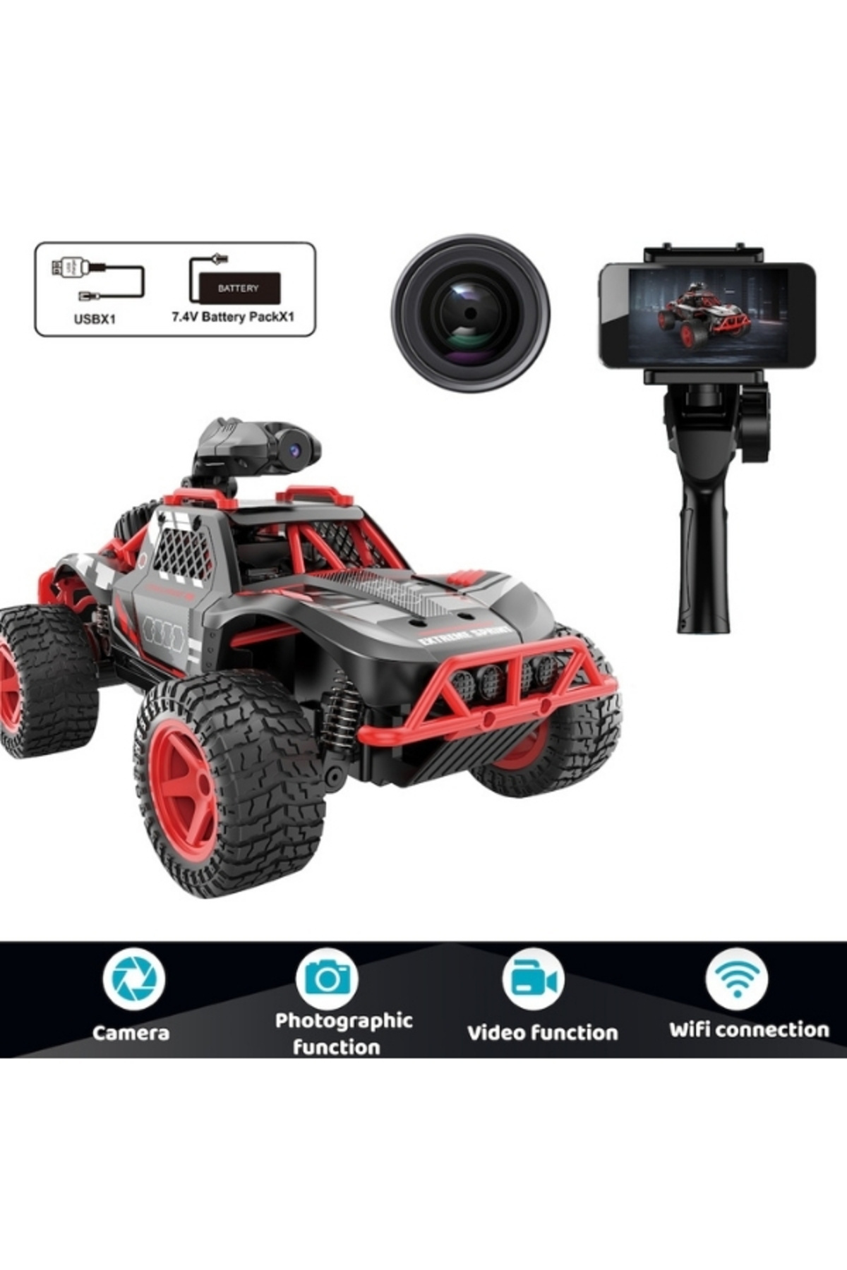 TUENGİ STORE Oyuncak Uzaktan Kumandalı Şarjlı Full Fonksiyon Wifi Kameralı Off Road Araba fotoğrafı 3 (önizleme)