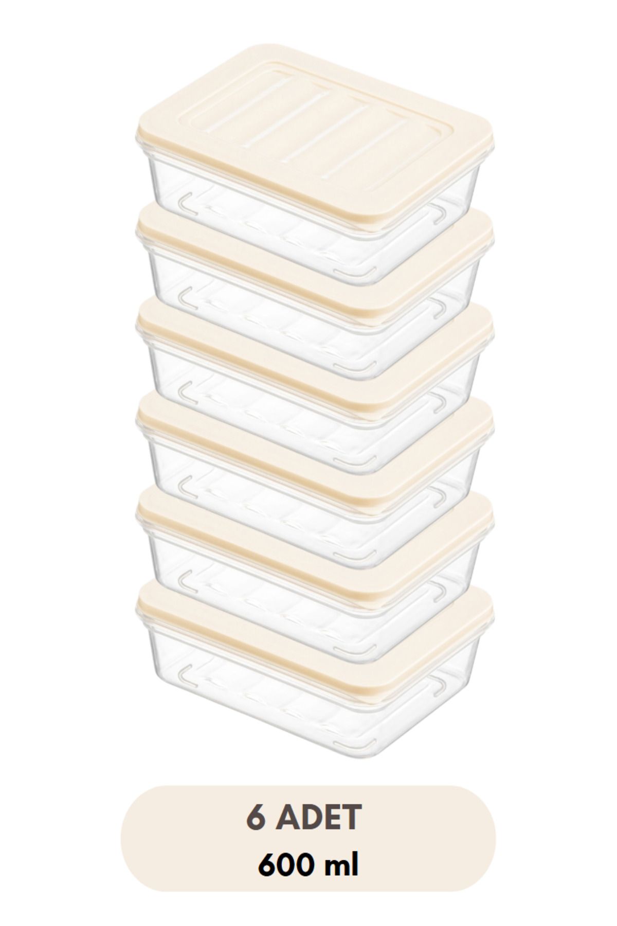 Flash Bazaar-6-Piece Refrigerator Organizer Microwave and Freeze Convenient Storage Container Cream Lid 6 X 600 ml 3