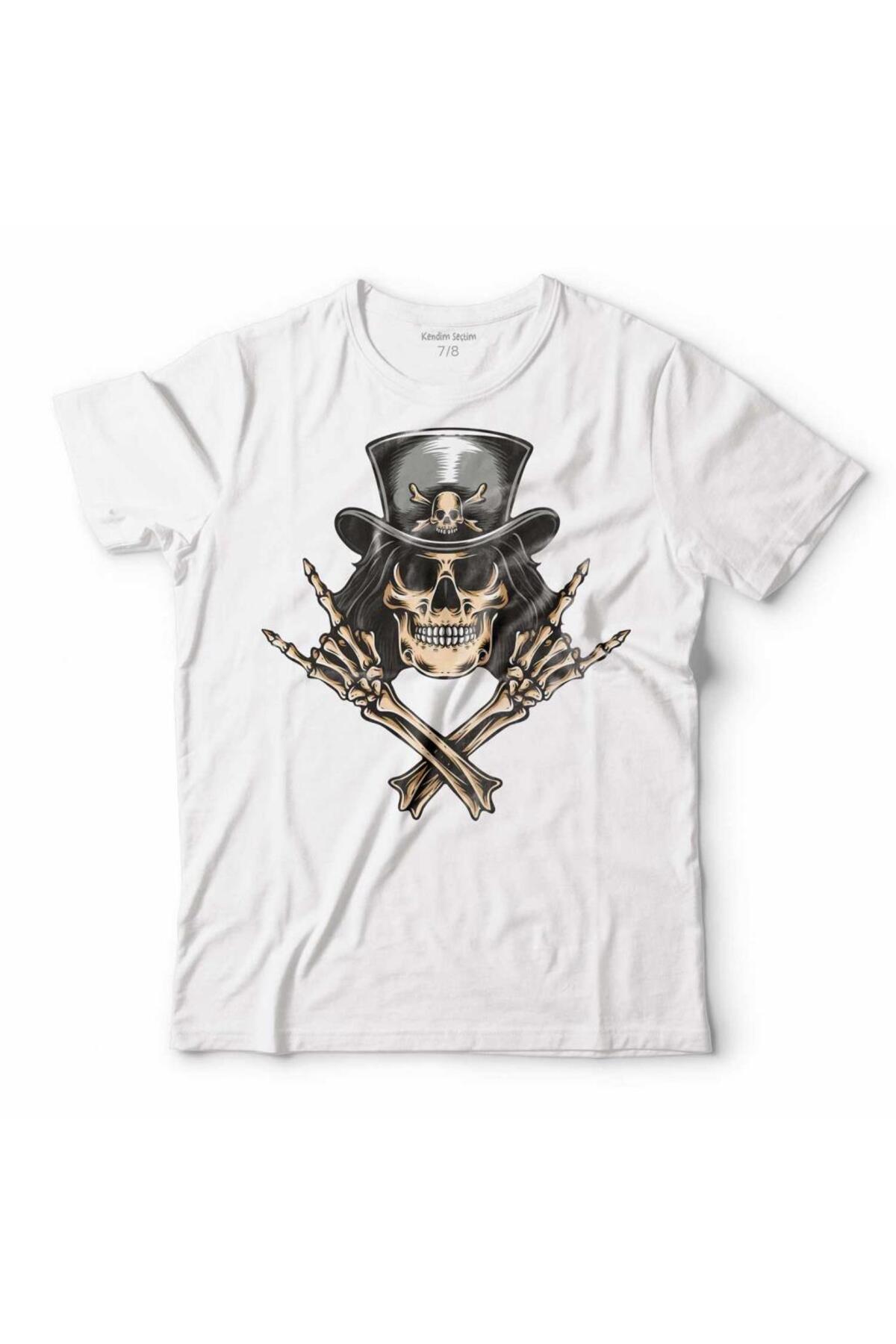 Skull Pirate Skull Rock Victory Sign Metallic Kids T-Shirt
