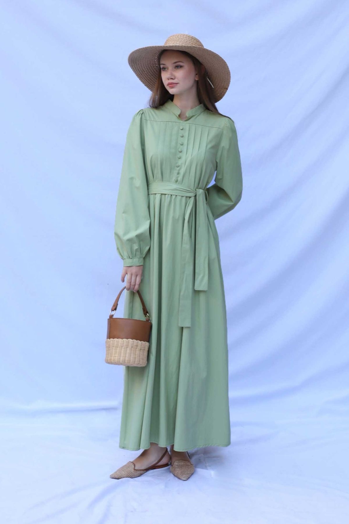 ZÜLAYS-Rochie Poplin Avocado - Nasturi în față 3