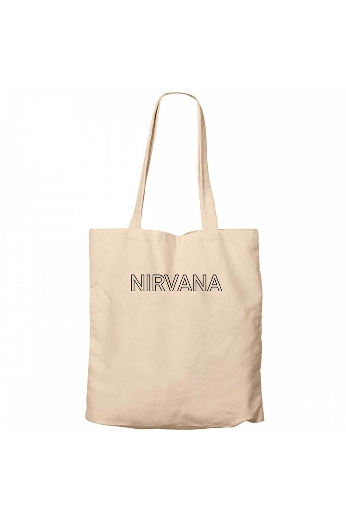 Z zepplin Nirvana Yazı Krem Kanvas Bez Çanta