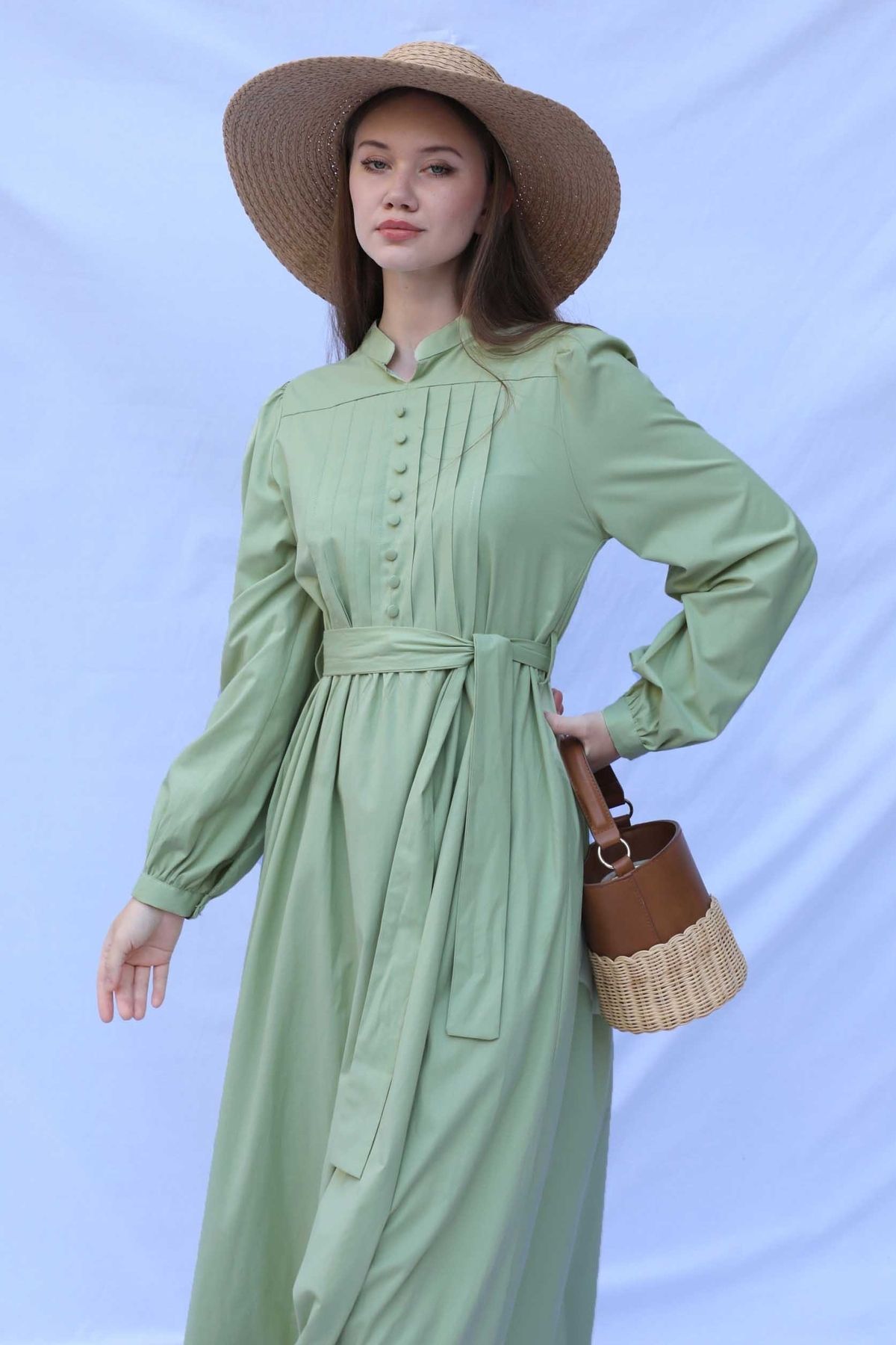 ZÜLAYS-Rochie Poplin Avocado - Nasturi în față 5