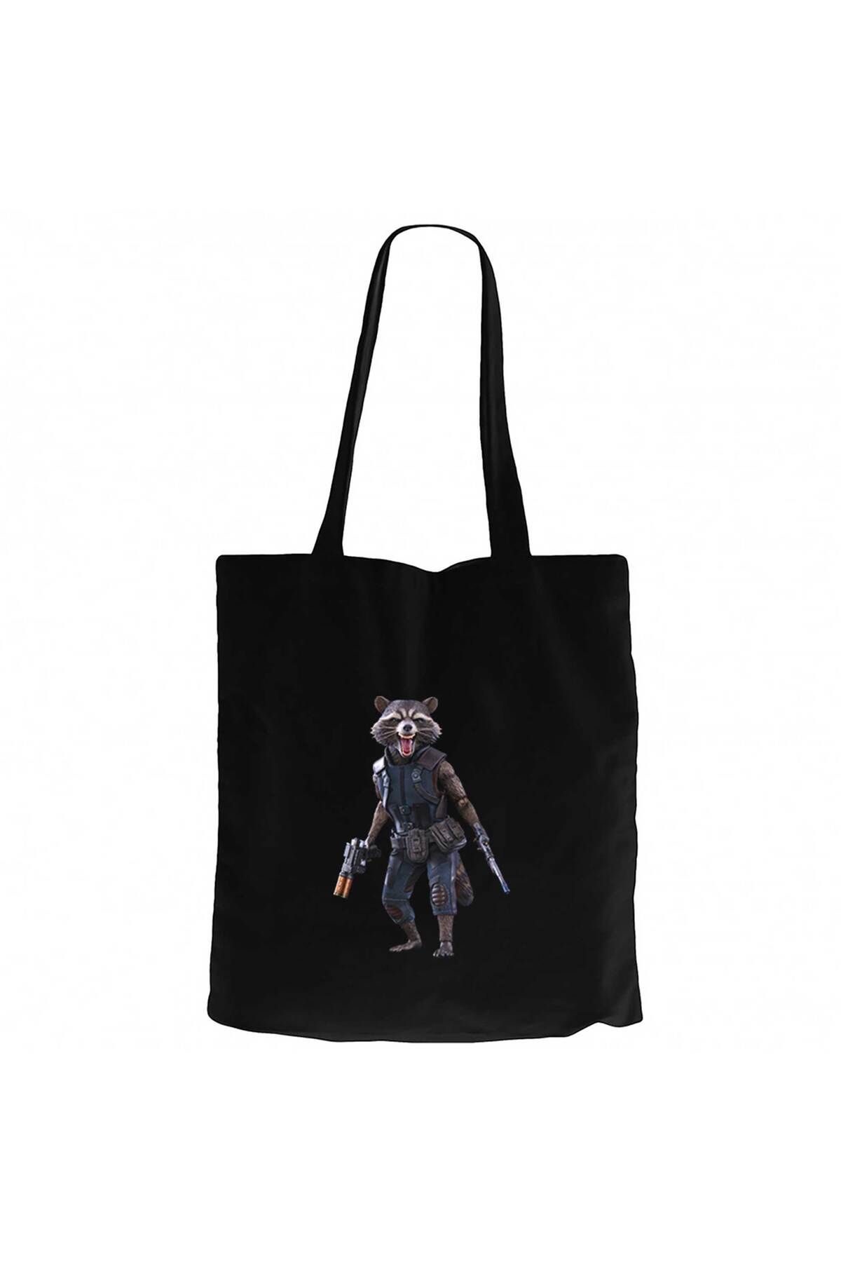 Z zepplin-Guardians of the Galaxy Rocket Raccoon Black Canvas Tote Bag 1