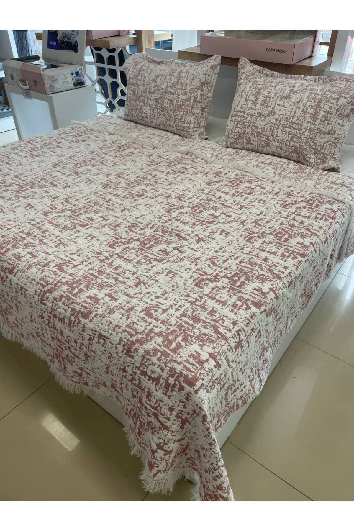 Sudemhome-Soft Fringed Double Blanket Bedspread Set 3
