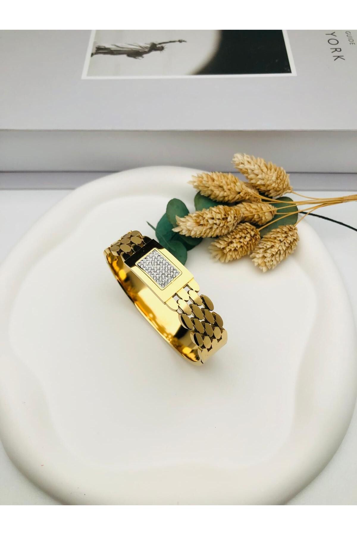 GLY ÇLKBİJUTERİ Taş DetaylıÇelik Kelepçe (Gold)2158