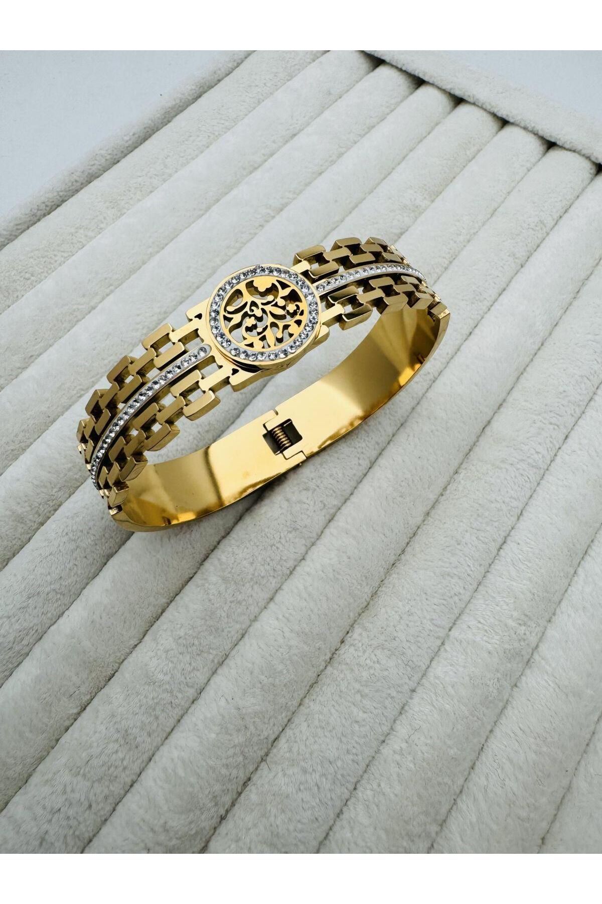 GLY ÇLKBİJUTERİ Taşlı Çelik Kelepçe (Gold) 1989