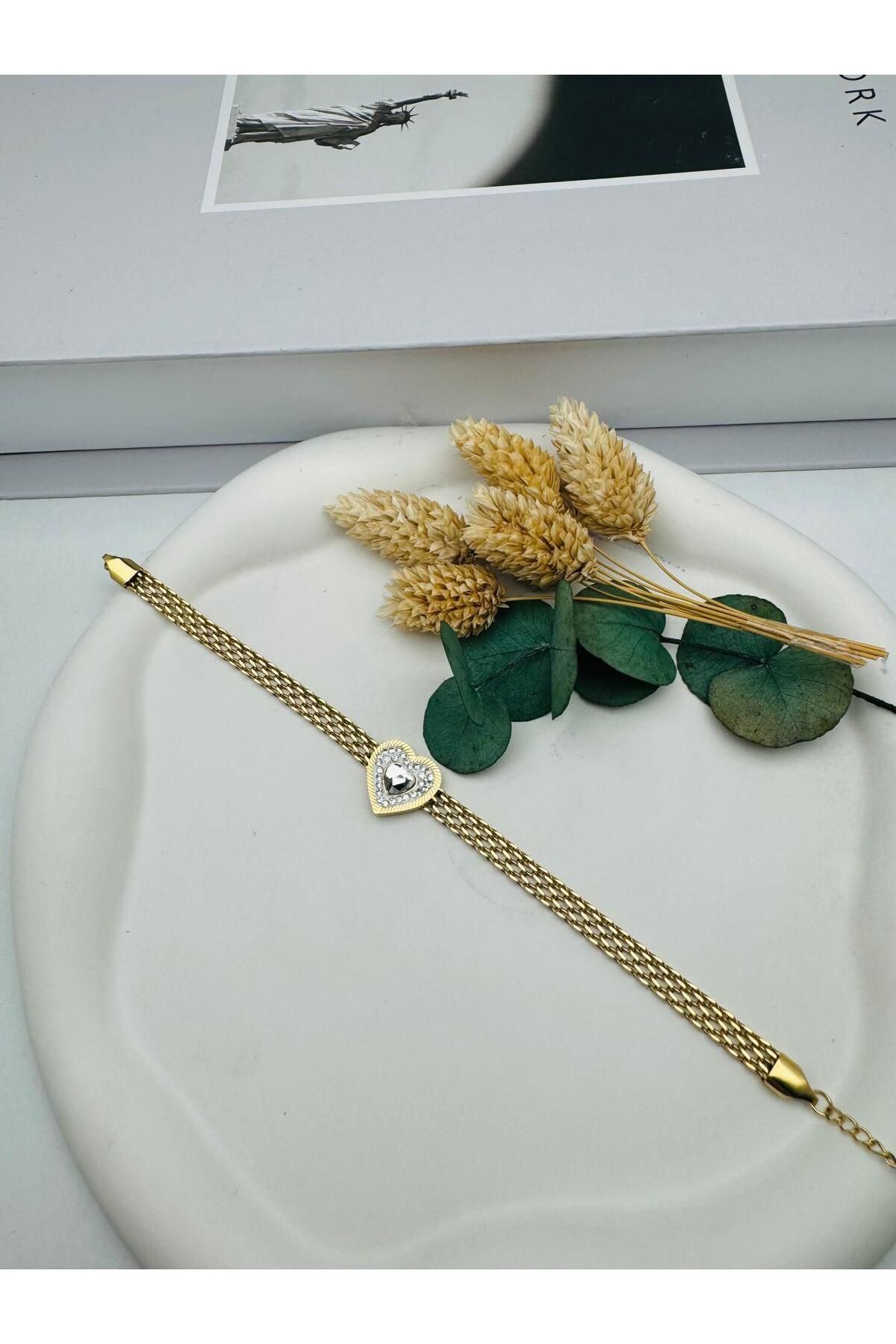 RBY Kalp Detaylı Çelik Bileklik (Gold) Blk 265