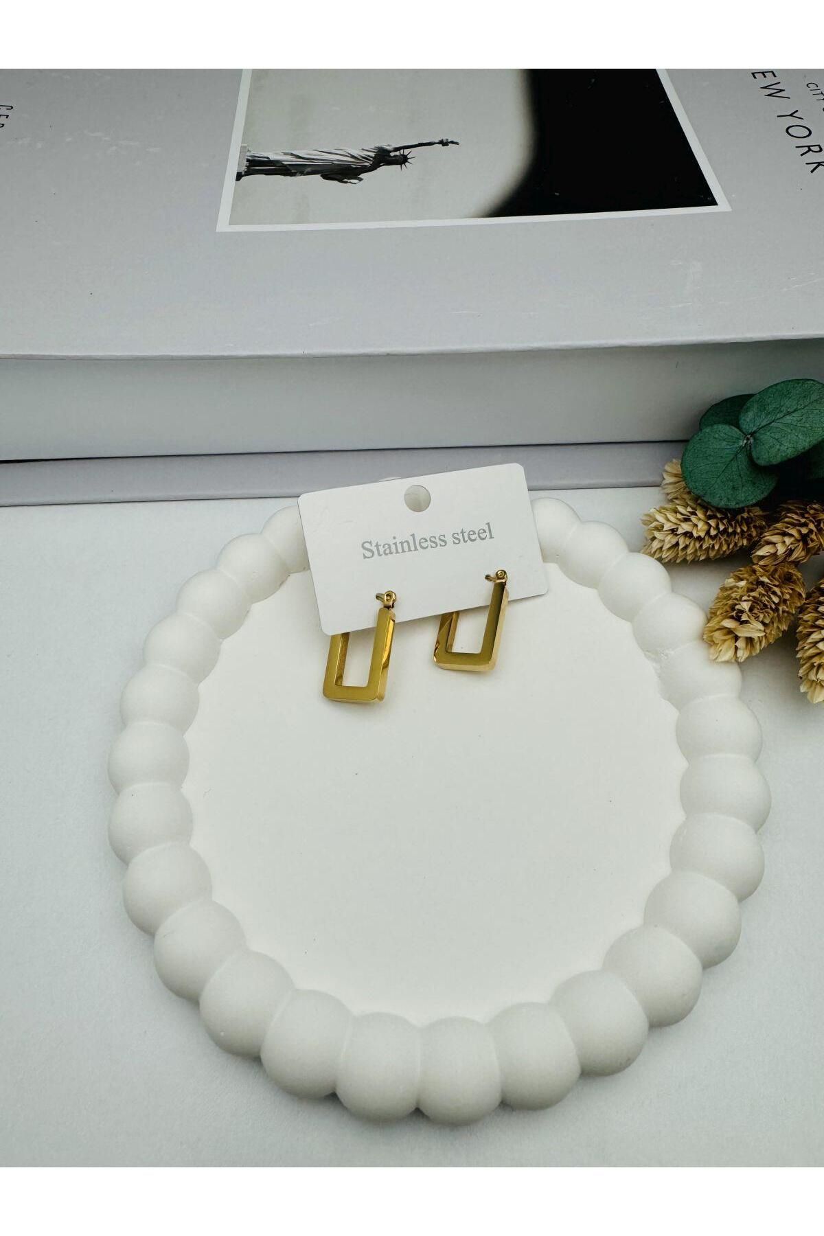 GLY ÇLKBİJUTERİ Dikdörtgen Çelik Küpe KP372(GOLD)