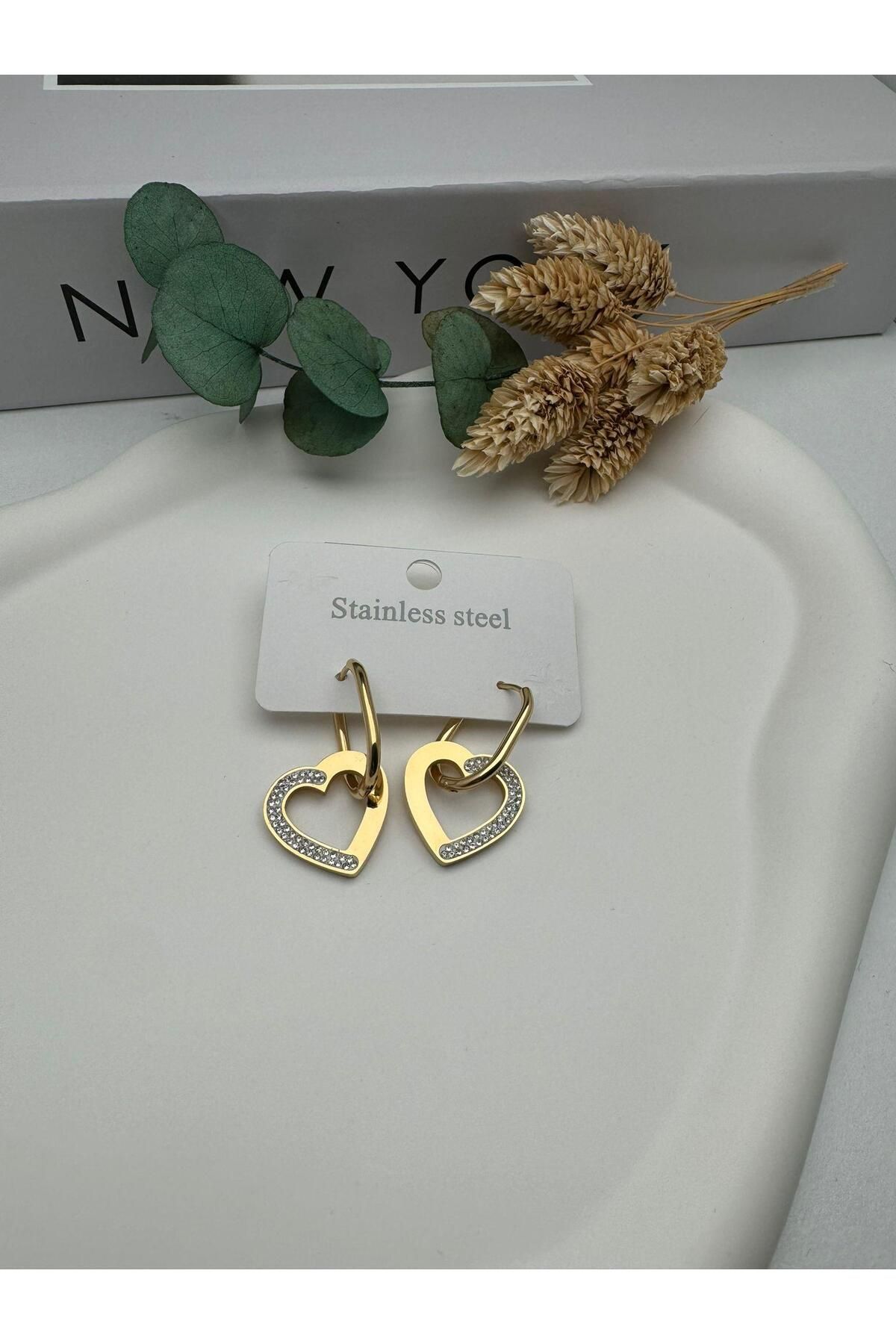 HEDİYELANDY Kalpli Çelik Küpe (Gold) Kp465