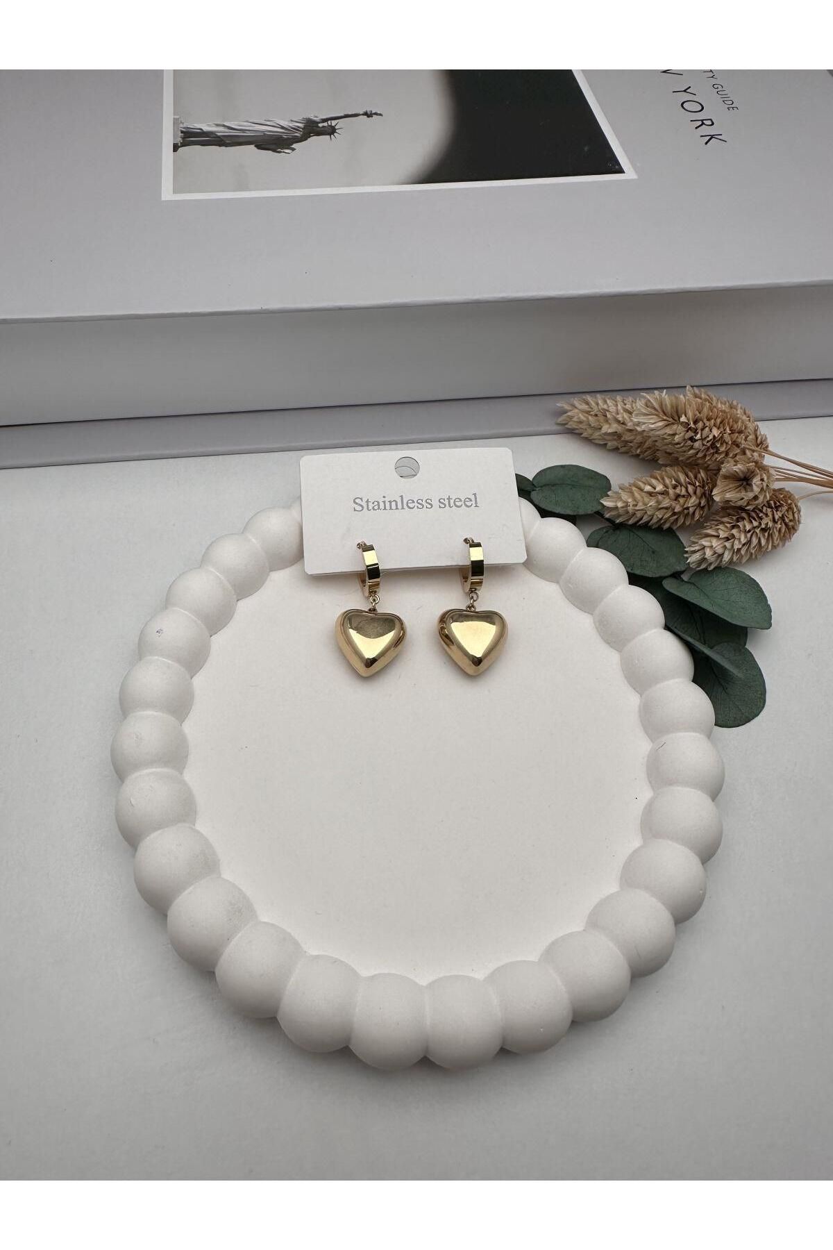 HEDİYELANDY Kalp Çelik Küpe Kp423 (Gold)