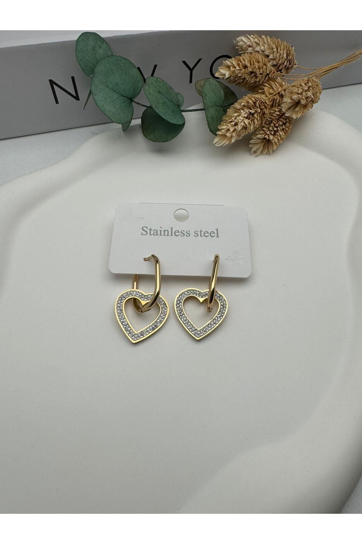 HEDİYELANDY Kalpli Çelik Küpe (Gold) Kp464