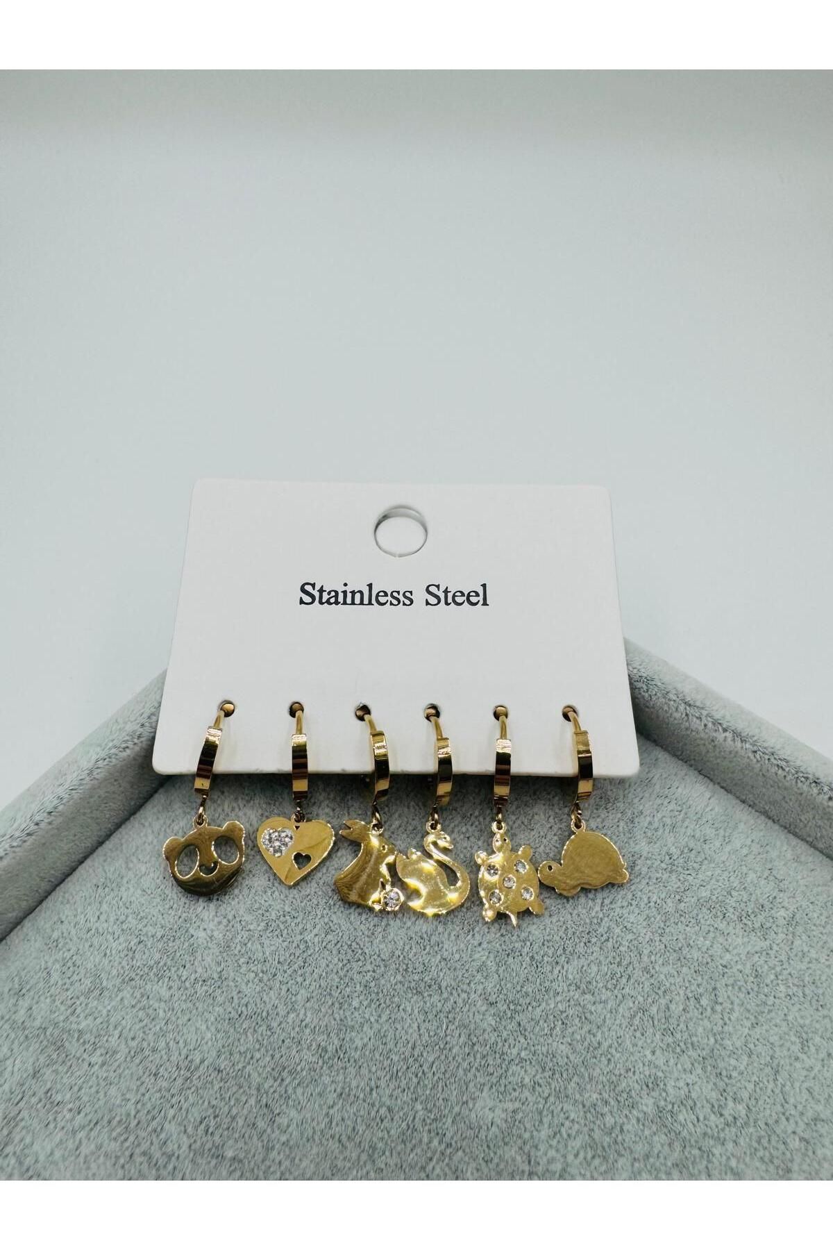 HEDİYELANDY Kp294 6 Lı Set Çelik Küpe (Gold)