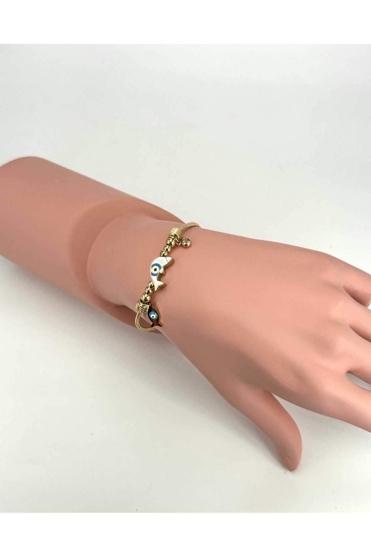 RBY Balık Detaylı Çelik Bileklik (Gold) Blk 211194