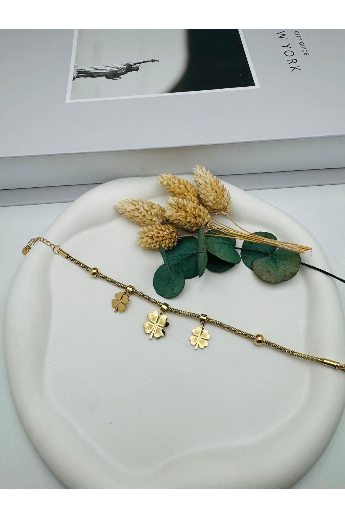 HEDİYELANDY Yonca Detaylı Çelik Bileklik (Gold) Blk 255