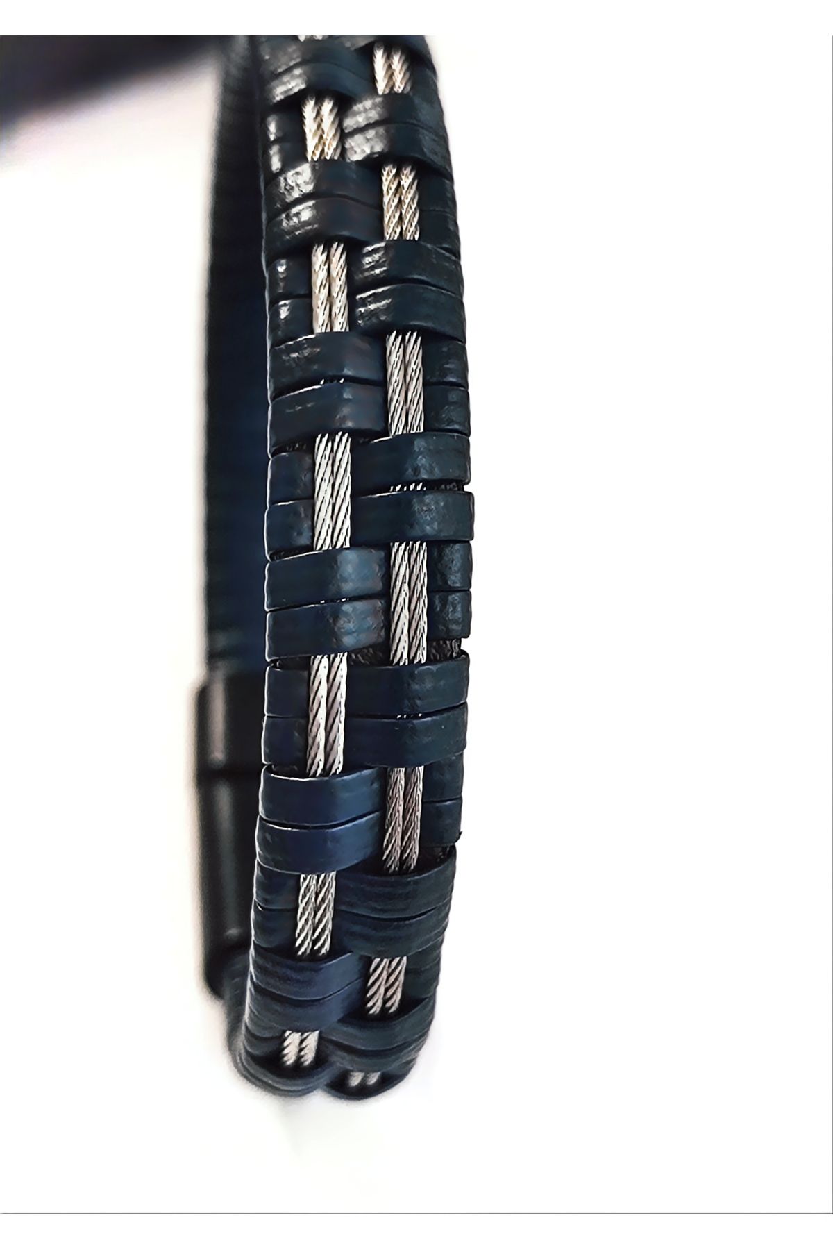 hakıkı derı-Leather Bracelet Steel Rope Mix Braided Model Magnetic Buckle Quality Workmanship Stylish Design 5