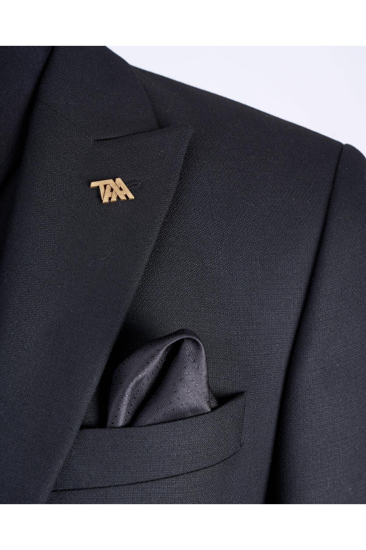 TerziAdemAltun İtalyan stil slim fit ceket yelek pantolon takım elbise siyah T13056 görsel 6