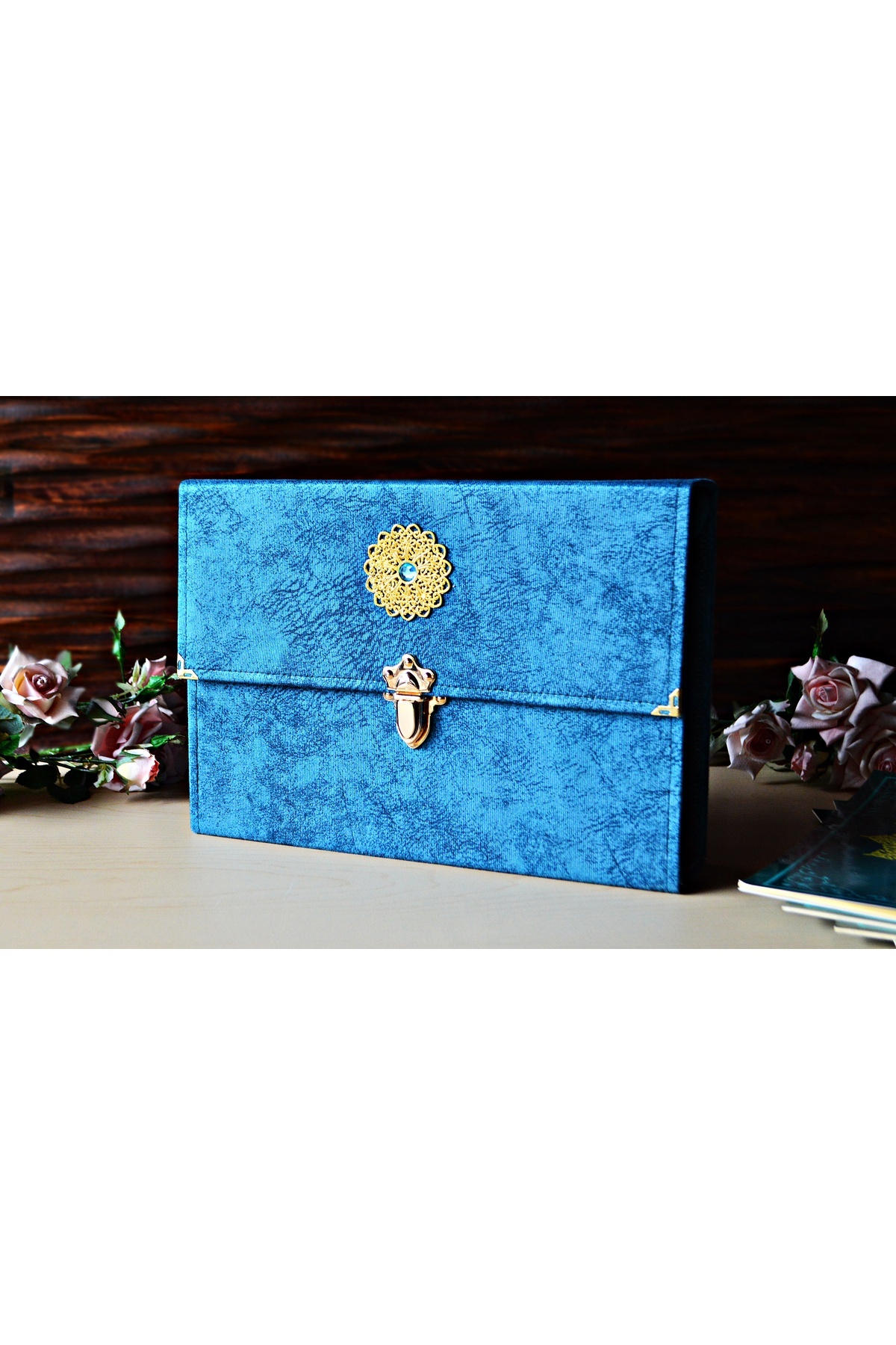 Medrese Kitab Evi Hatim Cüzü Hatim Seti 30 Cüz Cami Boy 35x25 Petrol Nubuk Çantalı Kadife Kuranı Kerim Sesli Dinleme fotoğrafı 2 (önizleme)