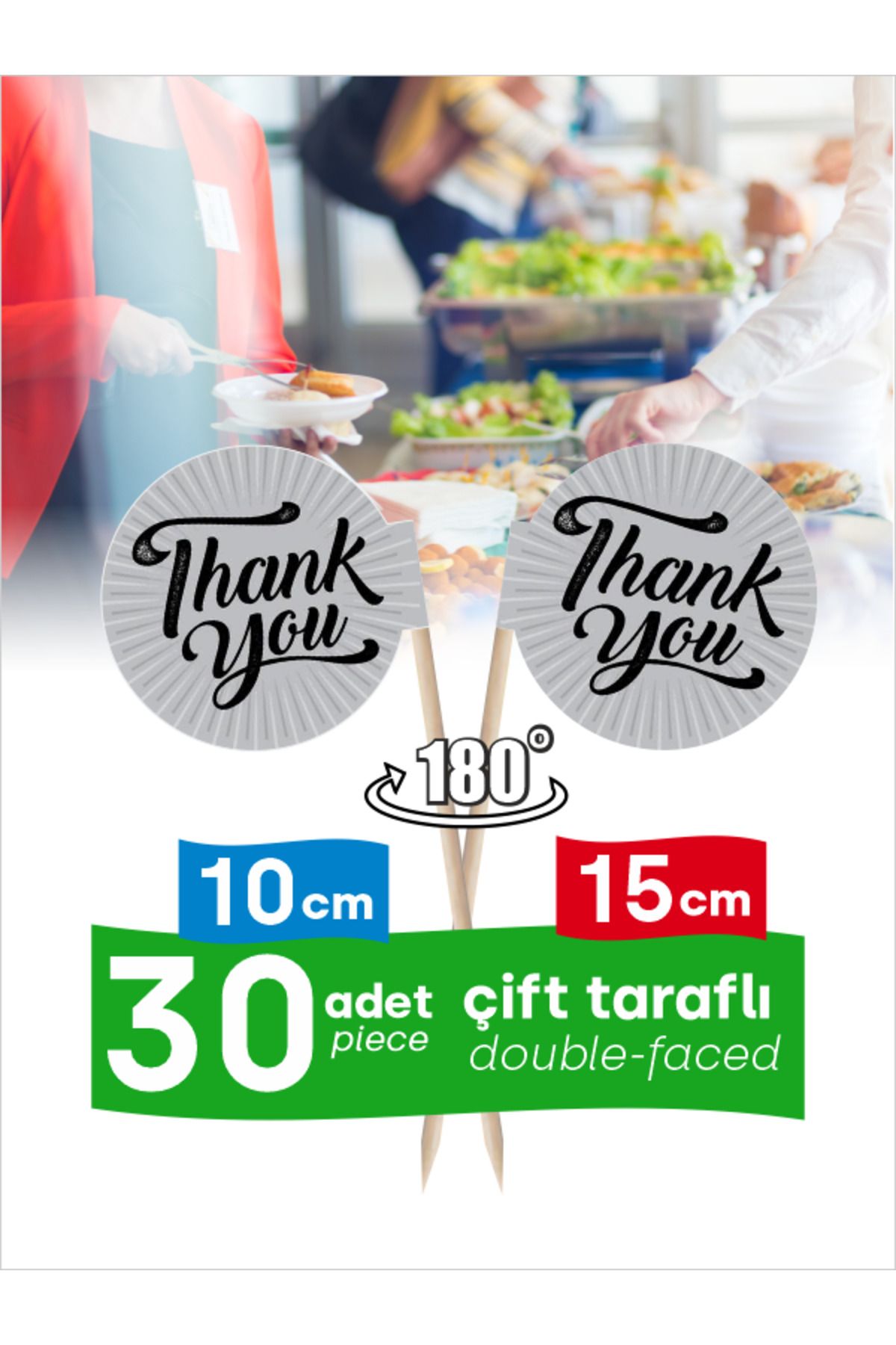 Home Thank You Yazılı Açılış, Toplu Yemek Organizasyonlar için Gri Oval Bayrak Kürdan, 10 cm, 30 adet