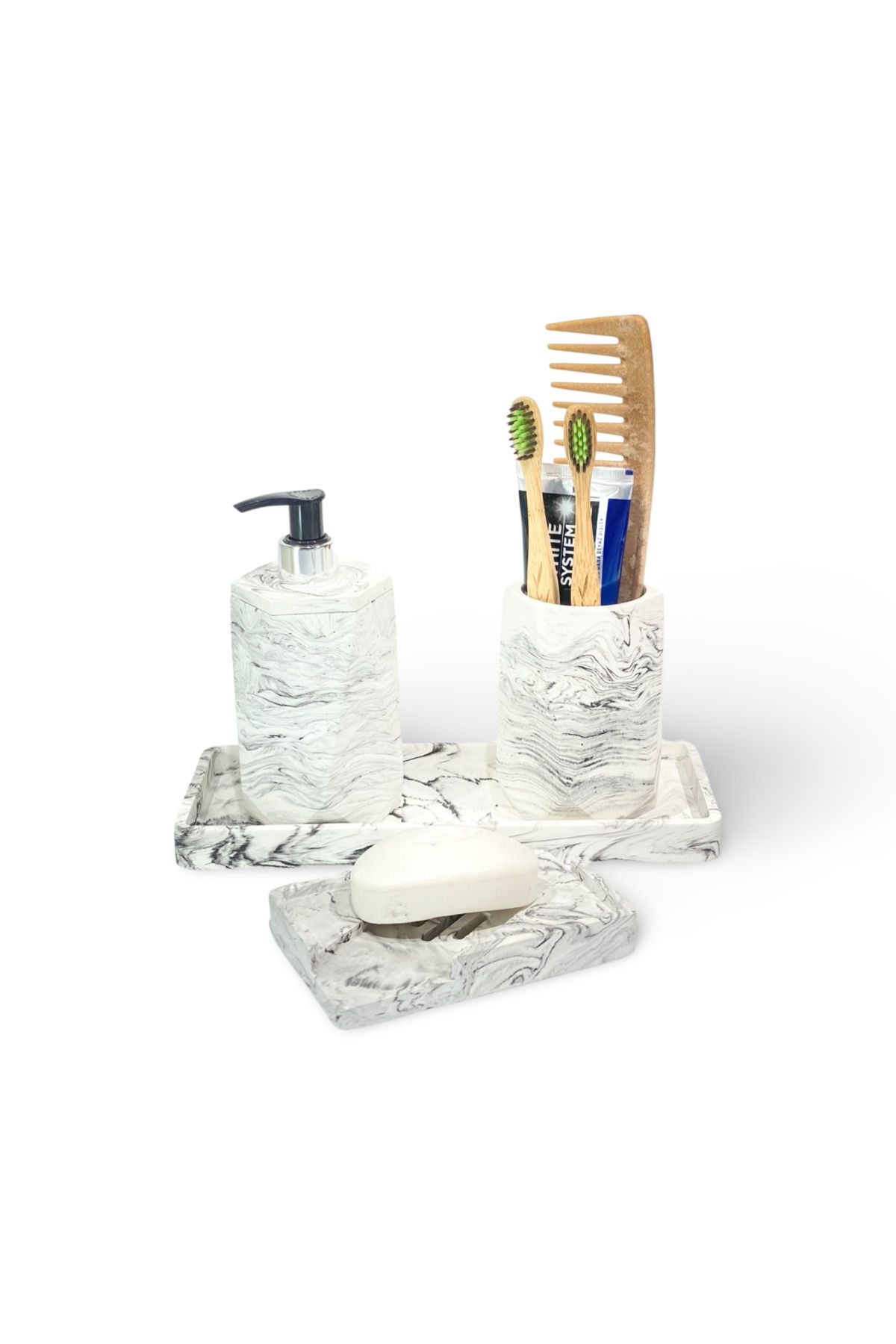 Chiko Mall-Natural Look Marble Inspired Concrete Bathroom Accessory Set (4 Pcs) 2