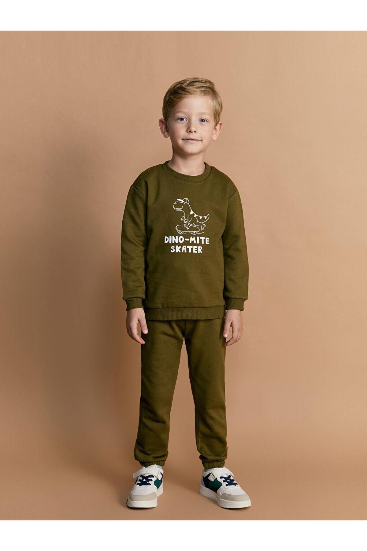LC Waikiki-Lcw Kids Boy - Dinosaur Print Sweatshirt and Sweatpants Set of 2 2