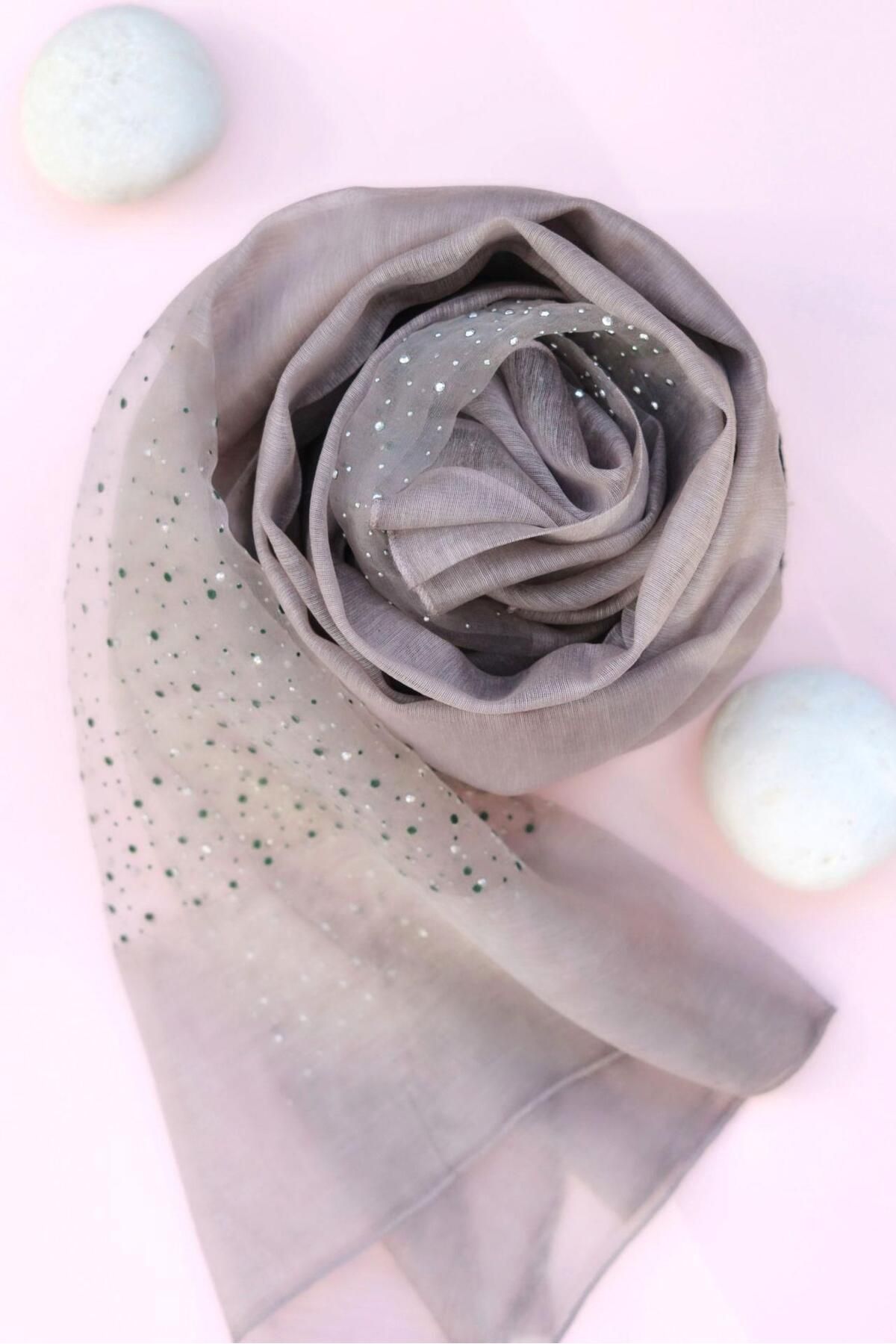 Sacce Scarves&Accessories شال ابریشم یاسی با سنگ