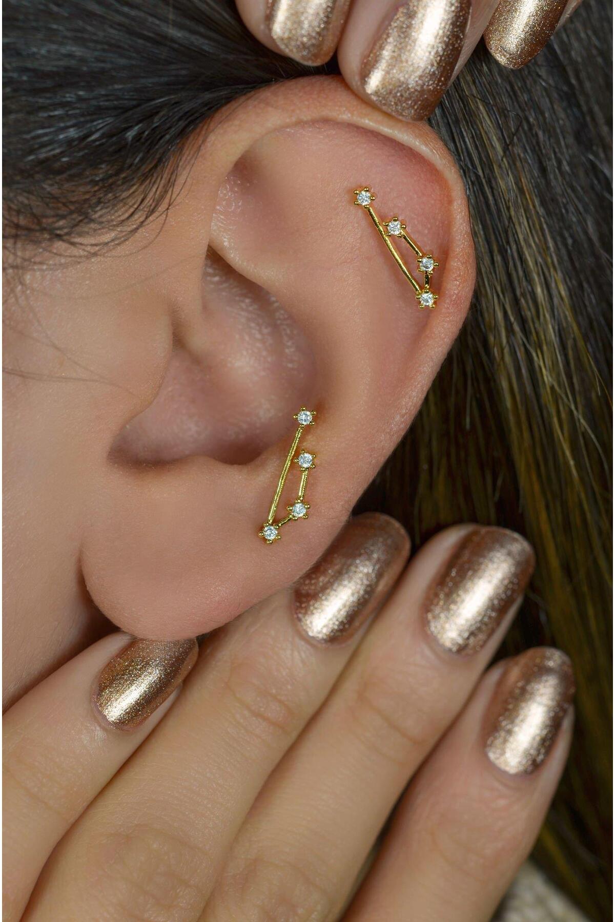 Aries Earrings Constellation Piercing Gold Aries