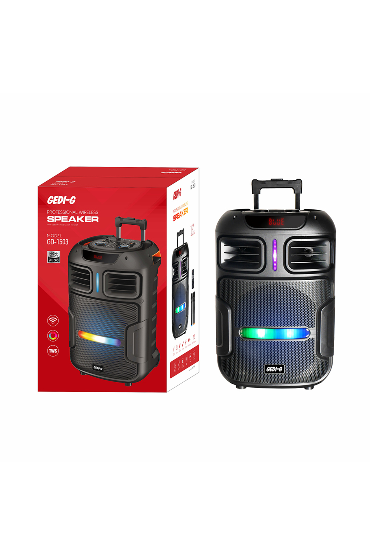 TechTrove Dijital LED Göstergeli Radyolu Mikrofonlu RGB TWS 15 inç ...