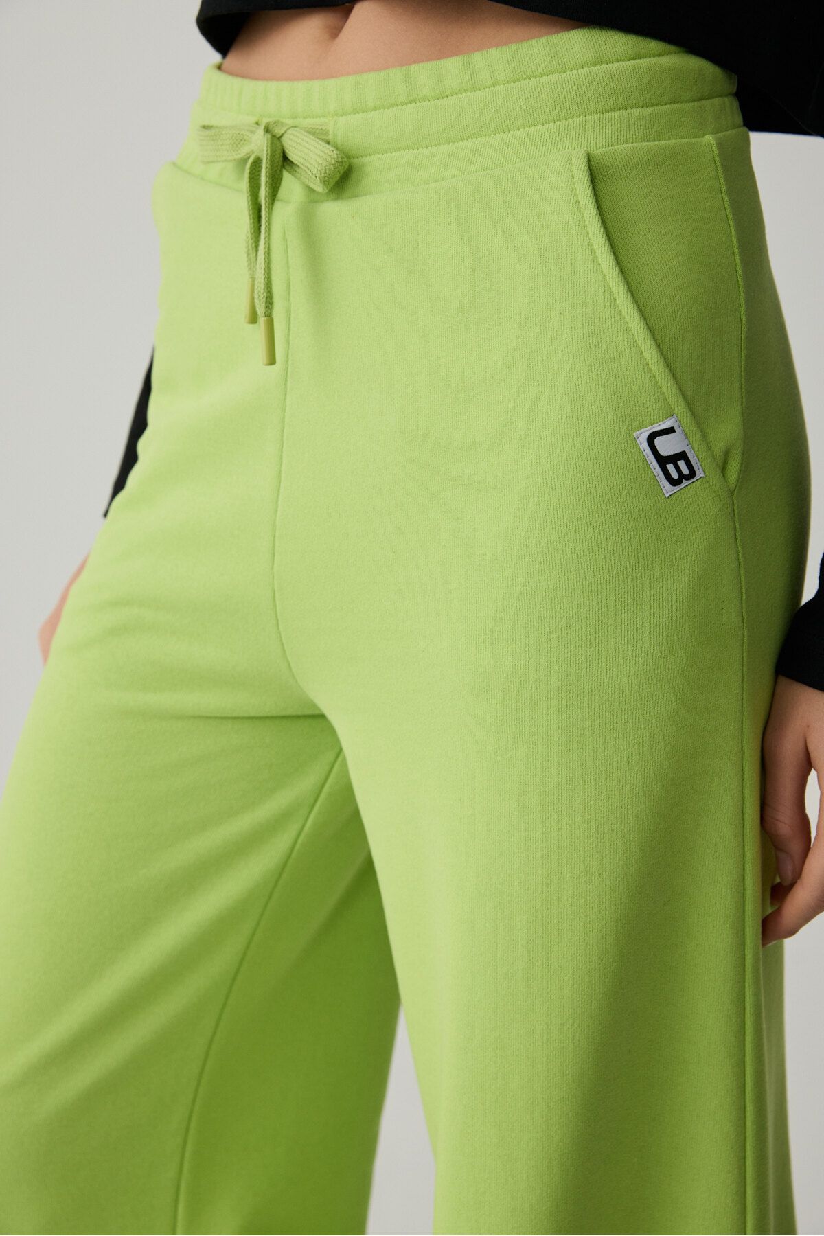 Urban Beat-Tijina Urban Beat - Pistachio Green, Relaxed Fit Women's Sweatpants, Elastic Waist Wide Leg 4