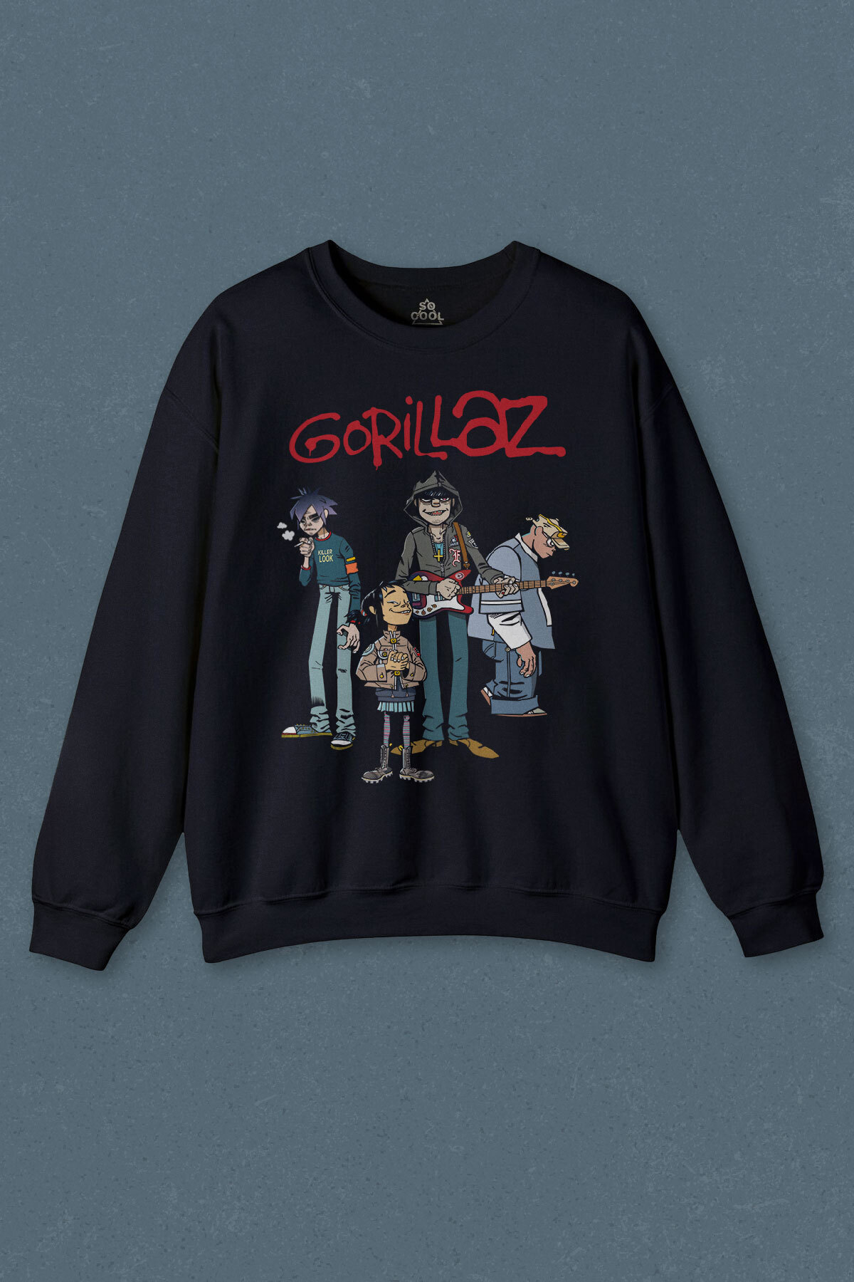so cool Lacivert Sweatshirt Gorillaz 2D Rock Band Blur Damon