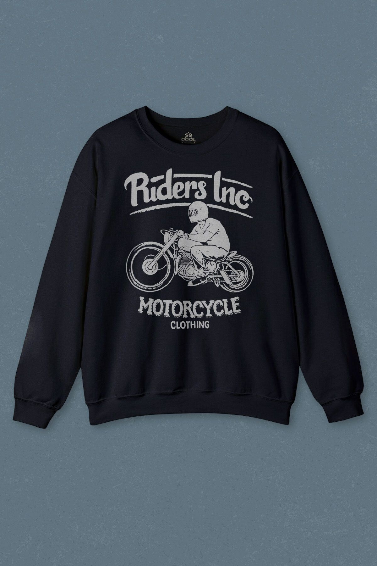 so cool Lacivert Sweatshirt Riders Inc Motorcycle Clothing Motosiklet Kask Baskılı Unisex Sweat