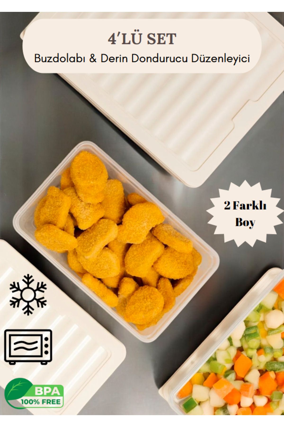 Flash Bazaar-4-Piece Refrigerator Organizer Set - Microwave Dip Freeze Container with 2X2400Ml 2X5300Ml Cream Lid 2