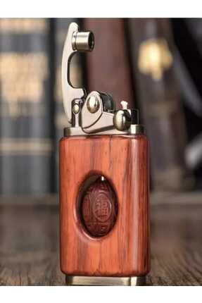 HK GİFT SHOP Spunk Benzi̇n Çakmak Rüzgar Geçirmez Gül Ağacı Retro Ahşap Kişil...